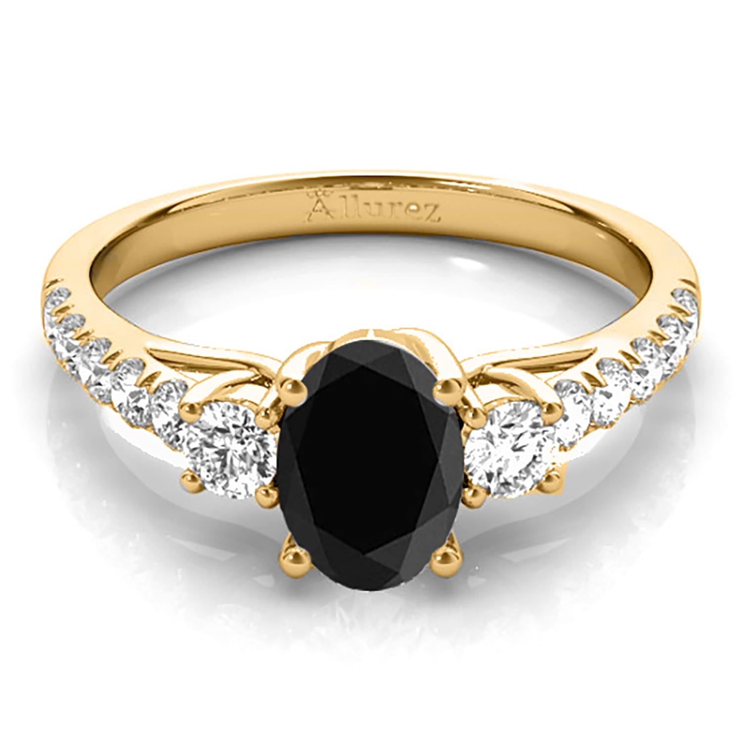 Oval Cut Black Diamond & Diamond Engagement Ring 18k Yellow Gold (1.40ct)