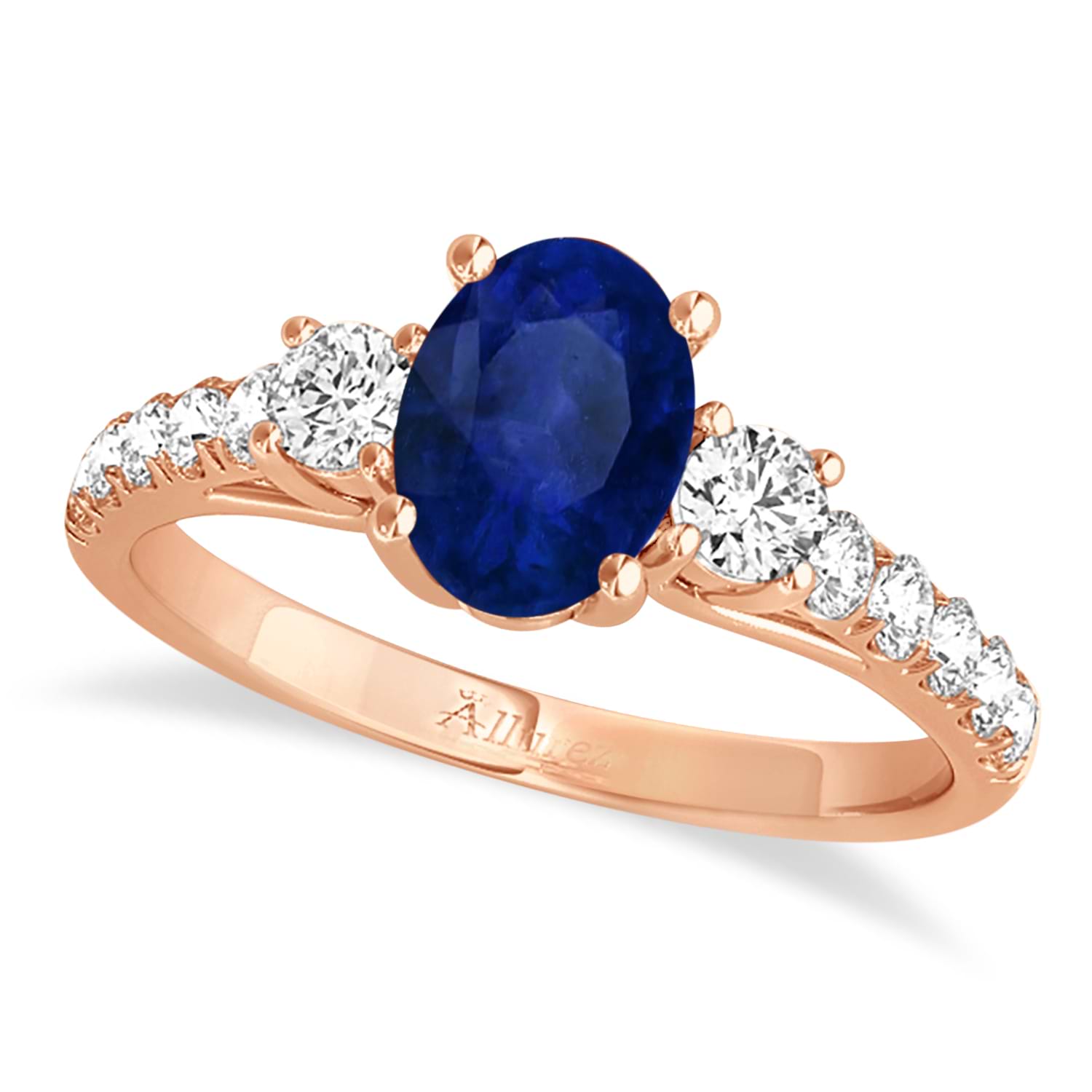 Oval Cut Blue Sapphire & Diamond Engagement Ring 14k Rose Gold (1.40ct)
