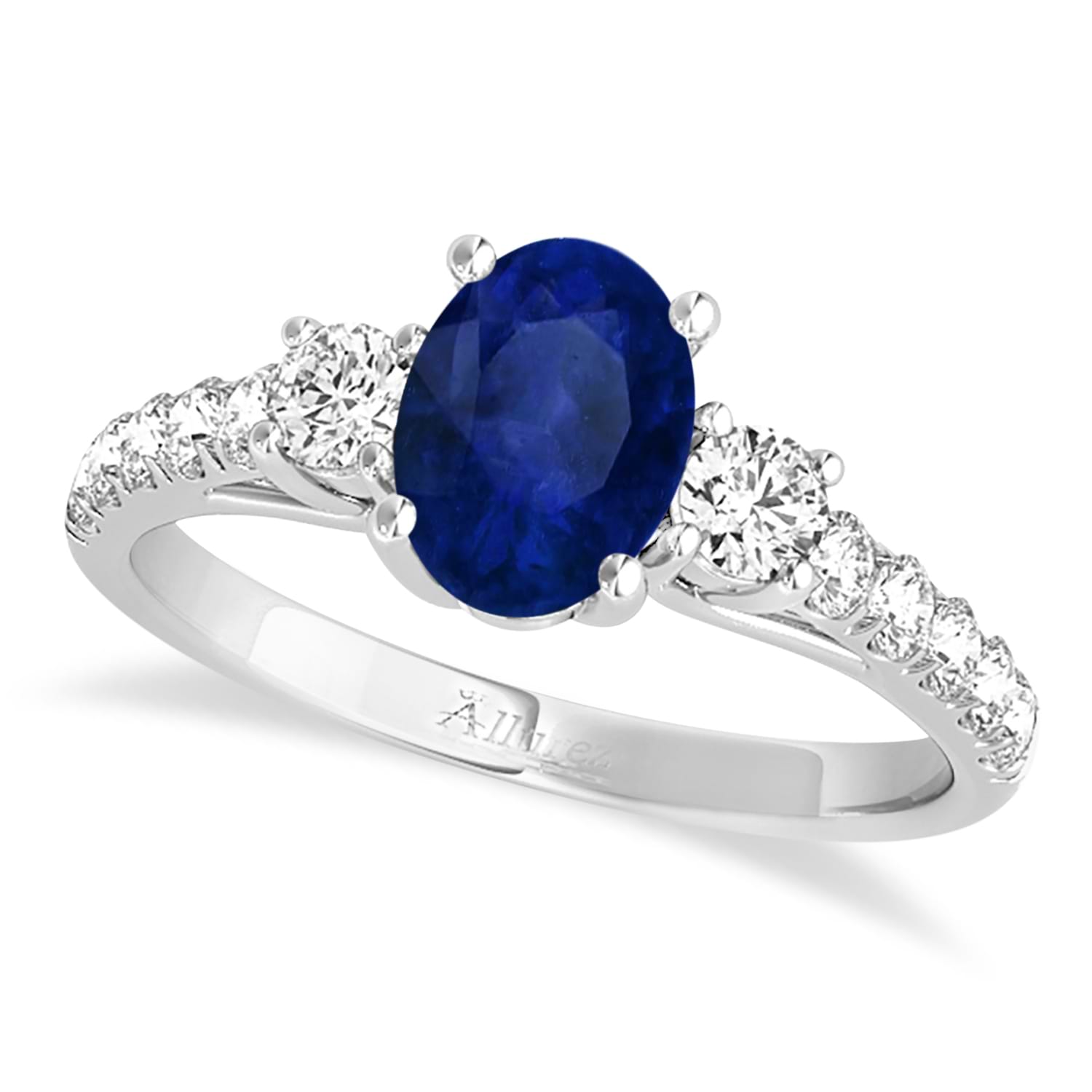 Oval Cut Blue Sapphire & Diamond Engagement Ring 14k White Gold (1.40ct)