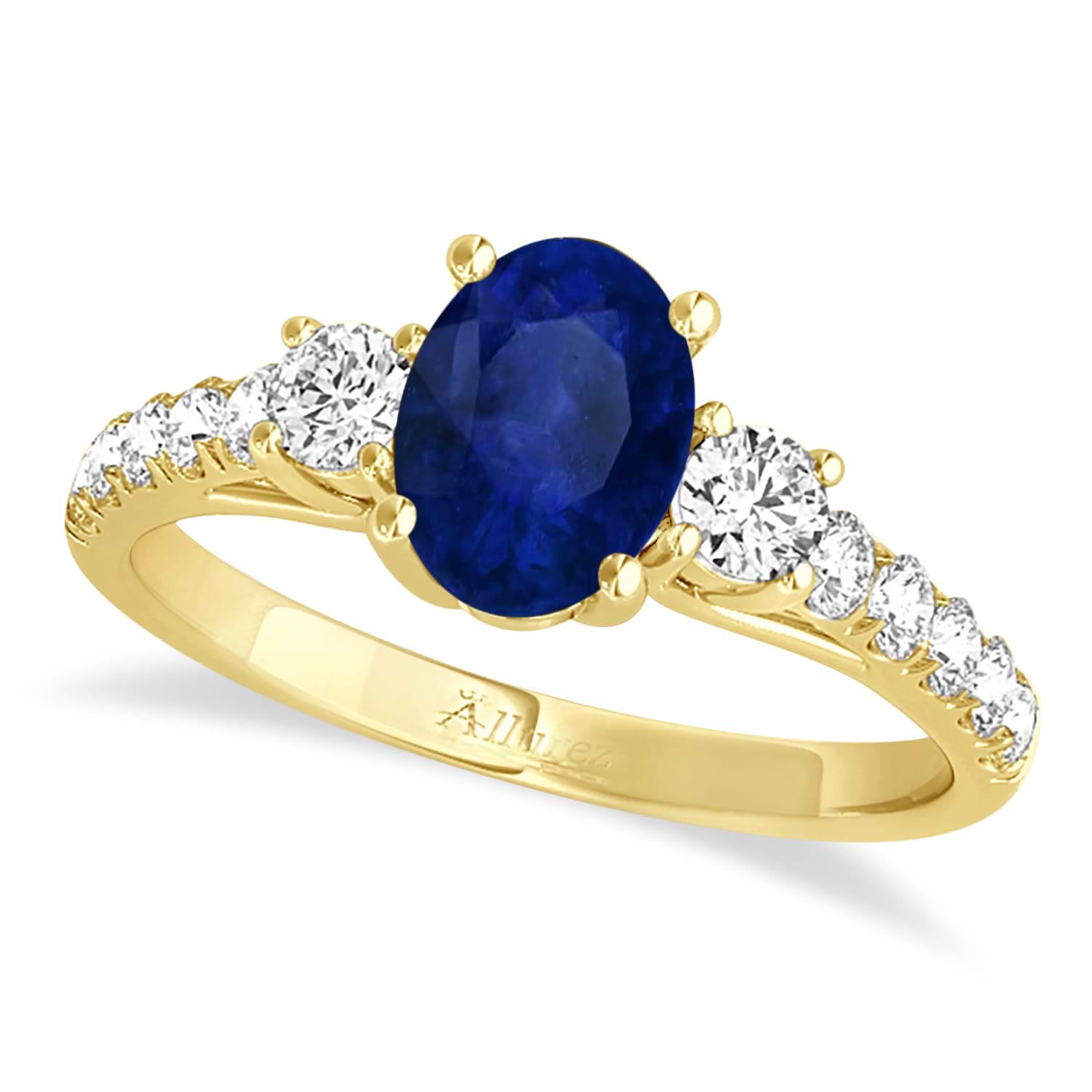 Oval Cut Blue Sapphire & Diamond Engagement Ring 14k Yellow Gold (1.40ct)
