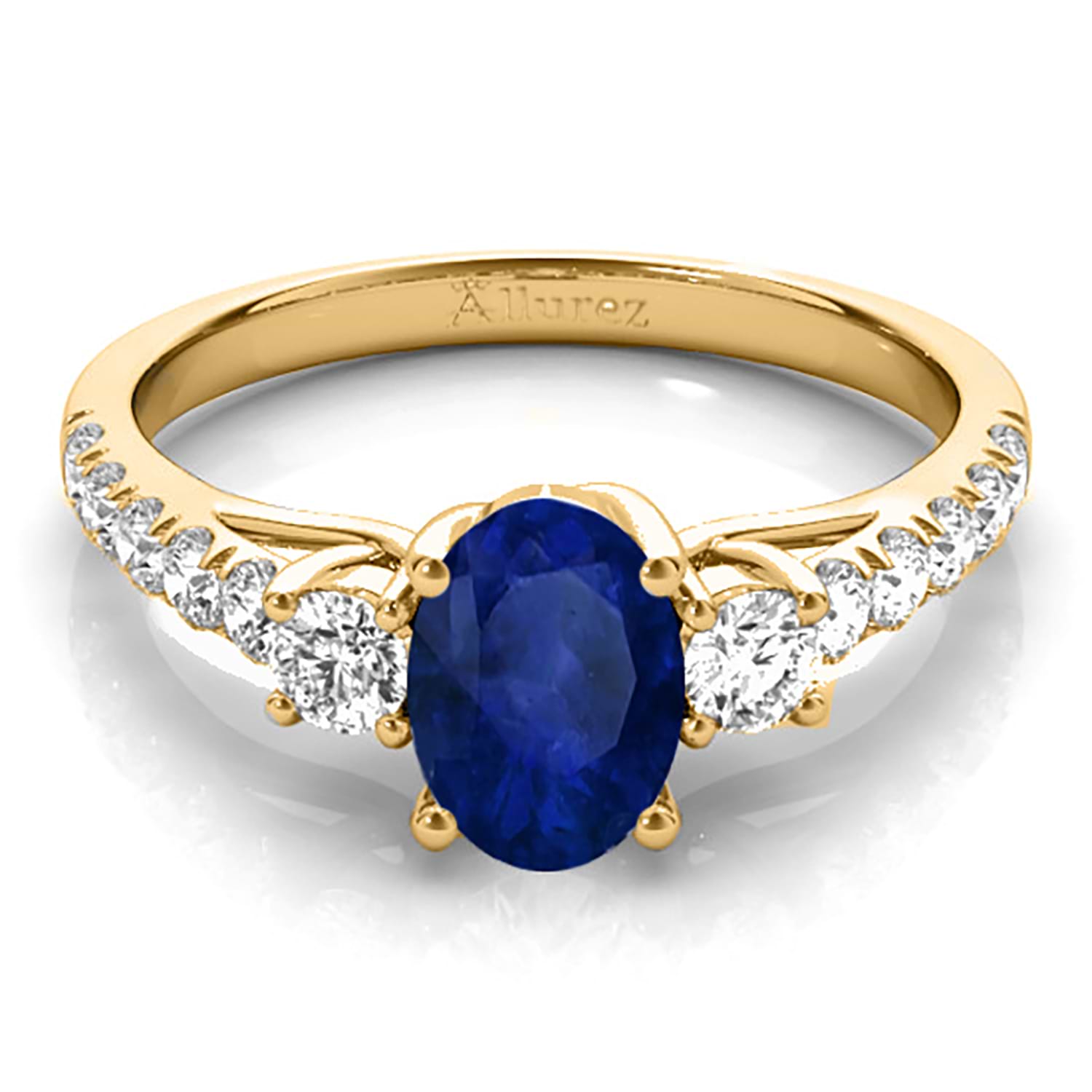 Oval Cut Blue Sapphire & Diamond Engagement Ring 14k Yellow Gold (1.40ct)