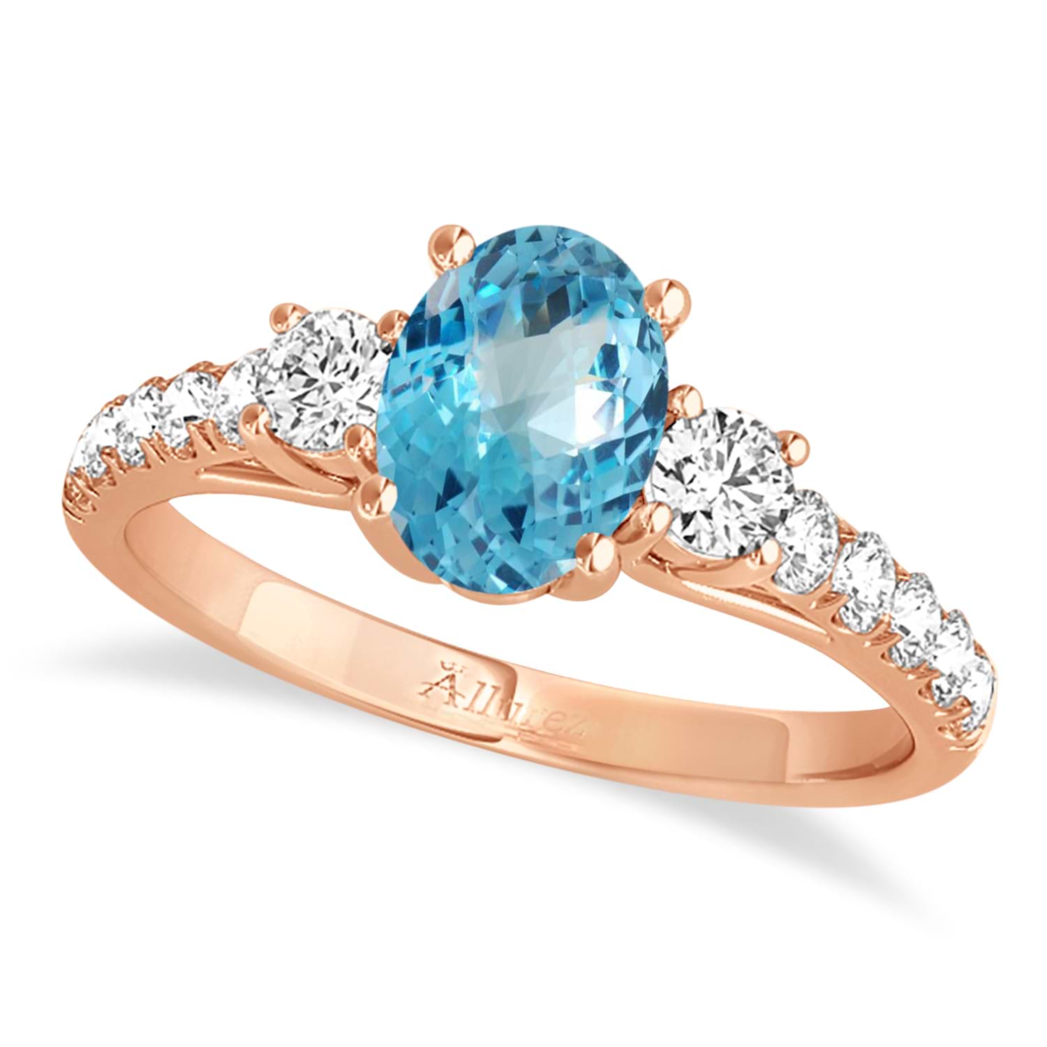 Oval Cut Blue Topaz & Diamond Engagement Ring 14k Rose Gold (1.40ct)