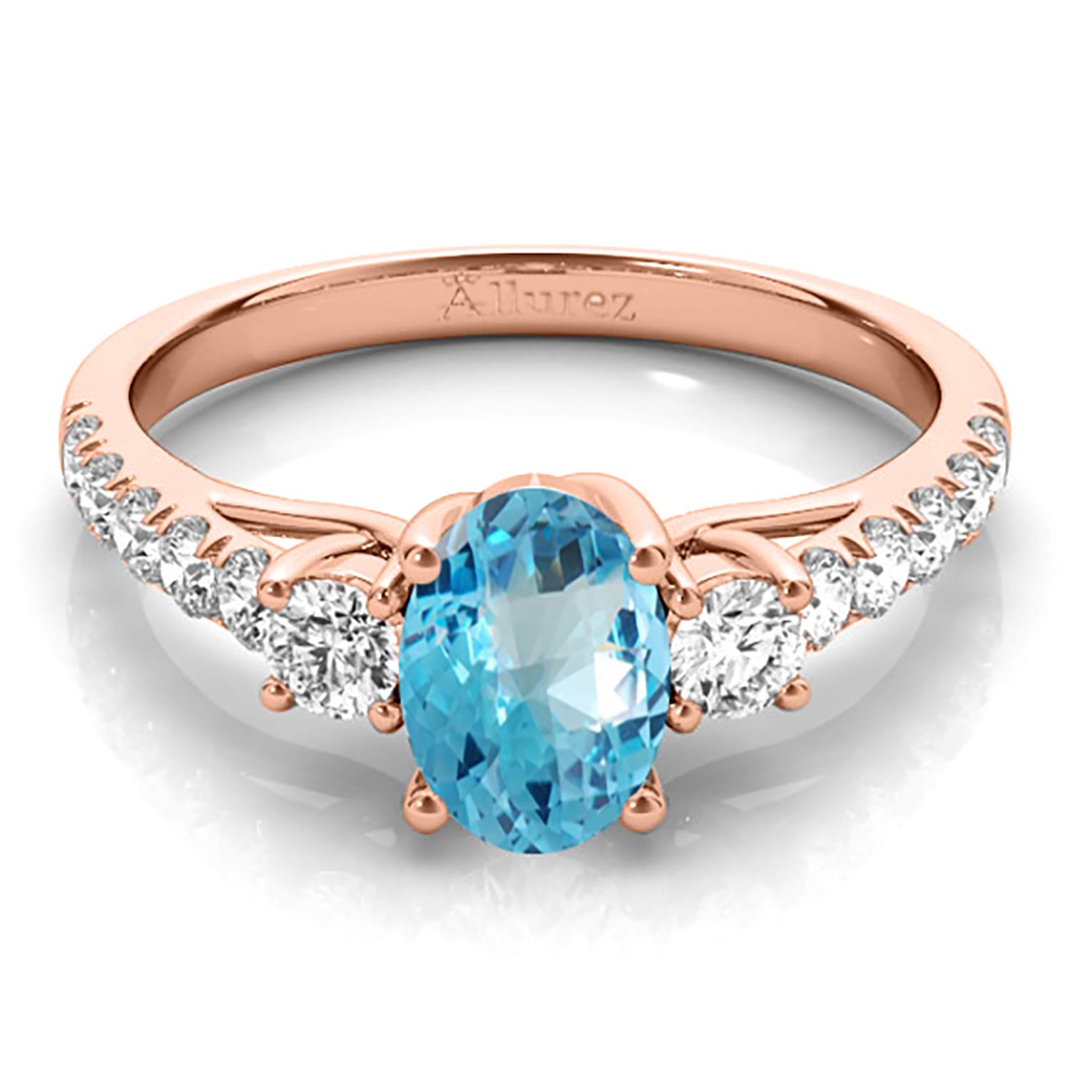 Oval Cut Blue Topaz & Diamond Engagement Ring 14k Rose Gold (1.40ct)