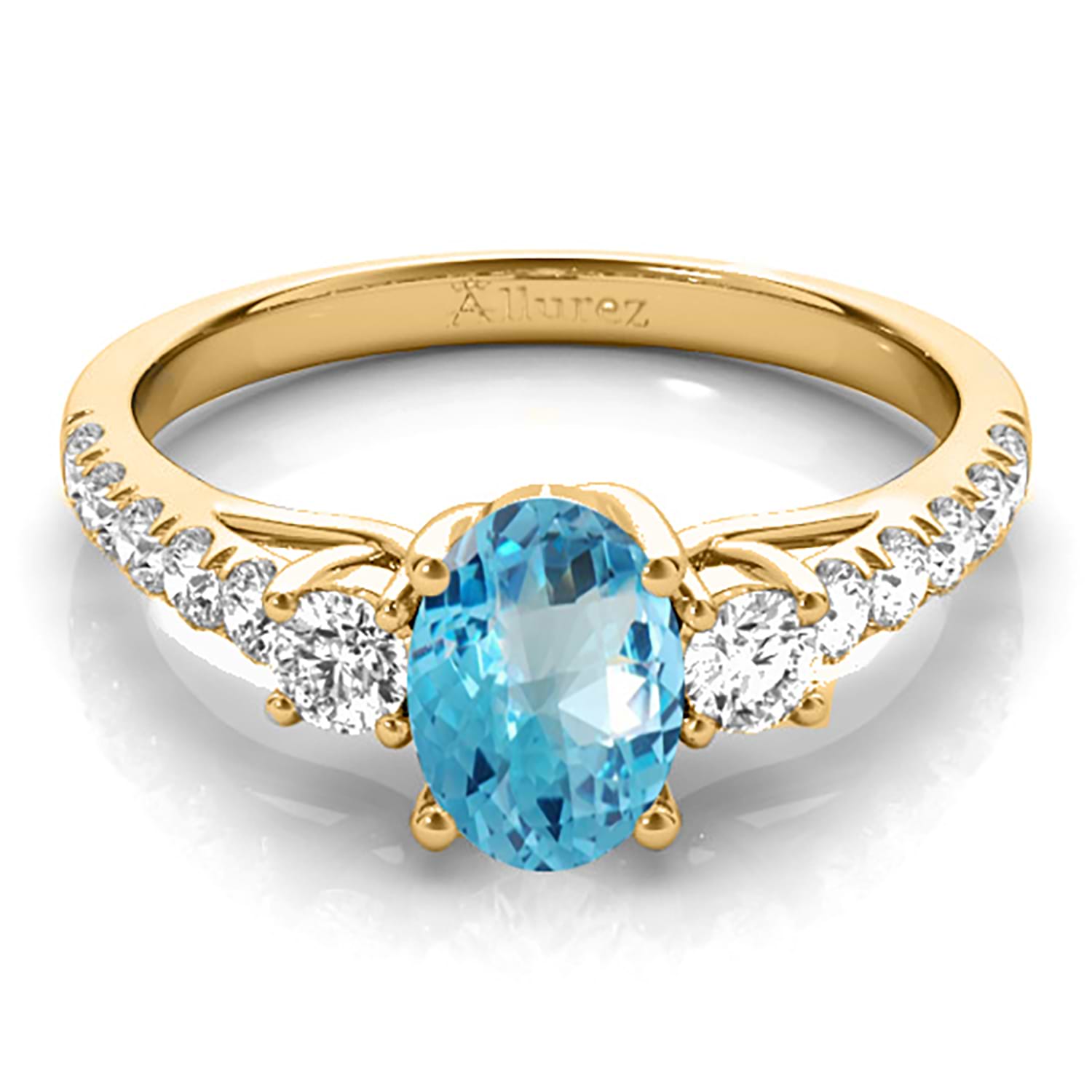 Oval Cut Blue Topaz & Diamond Engagement Ring 14k Yellow Gold (1.40ct)