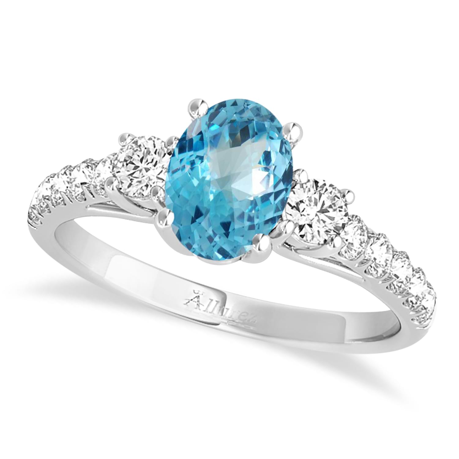 Oval Cut Blue Topaz & Diamond Engagement Ring 18k White Gold (1.40ct)