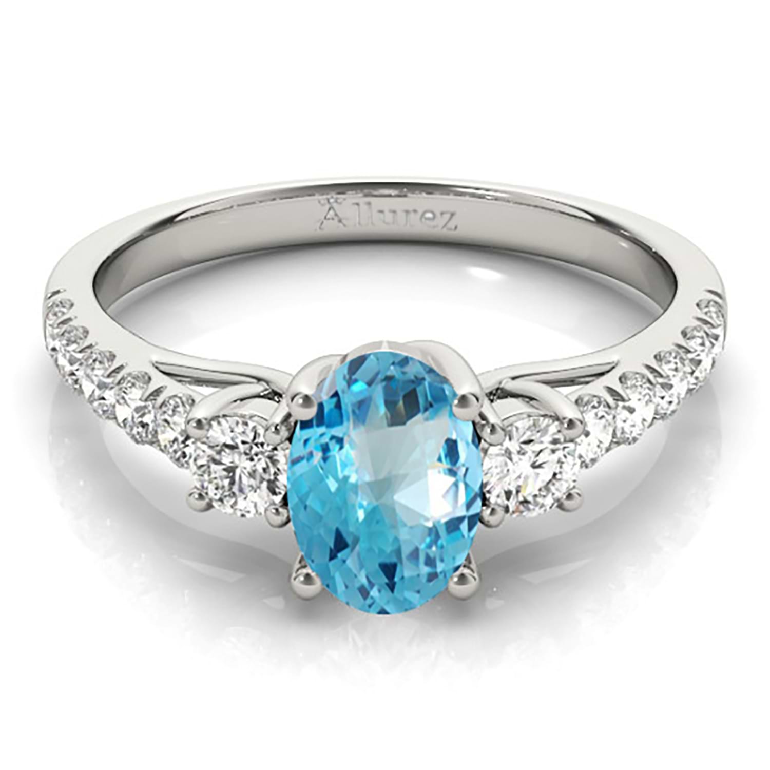 Oval Cut Blue Topaz & Diamond Engagement Ring Platinum (1.40ct)
