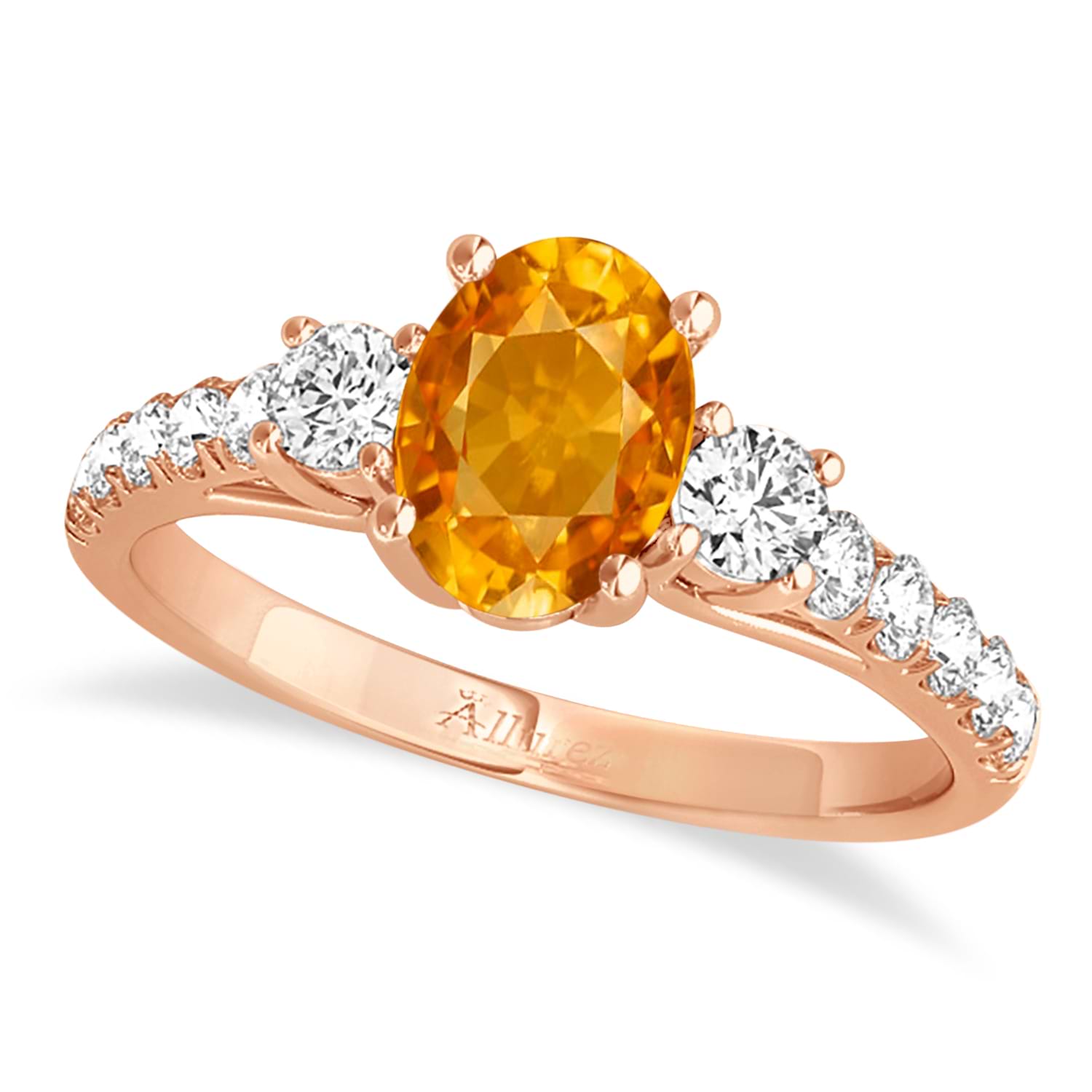 Oval Cut Citrine & Diamond Engagement Ring 18k Rose Gold (1.40ct)