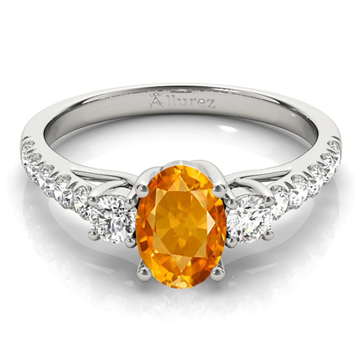 Oval Cut Citrine & Diamond Engagement Ring Platinum (1.40ct)