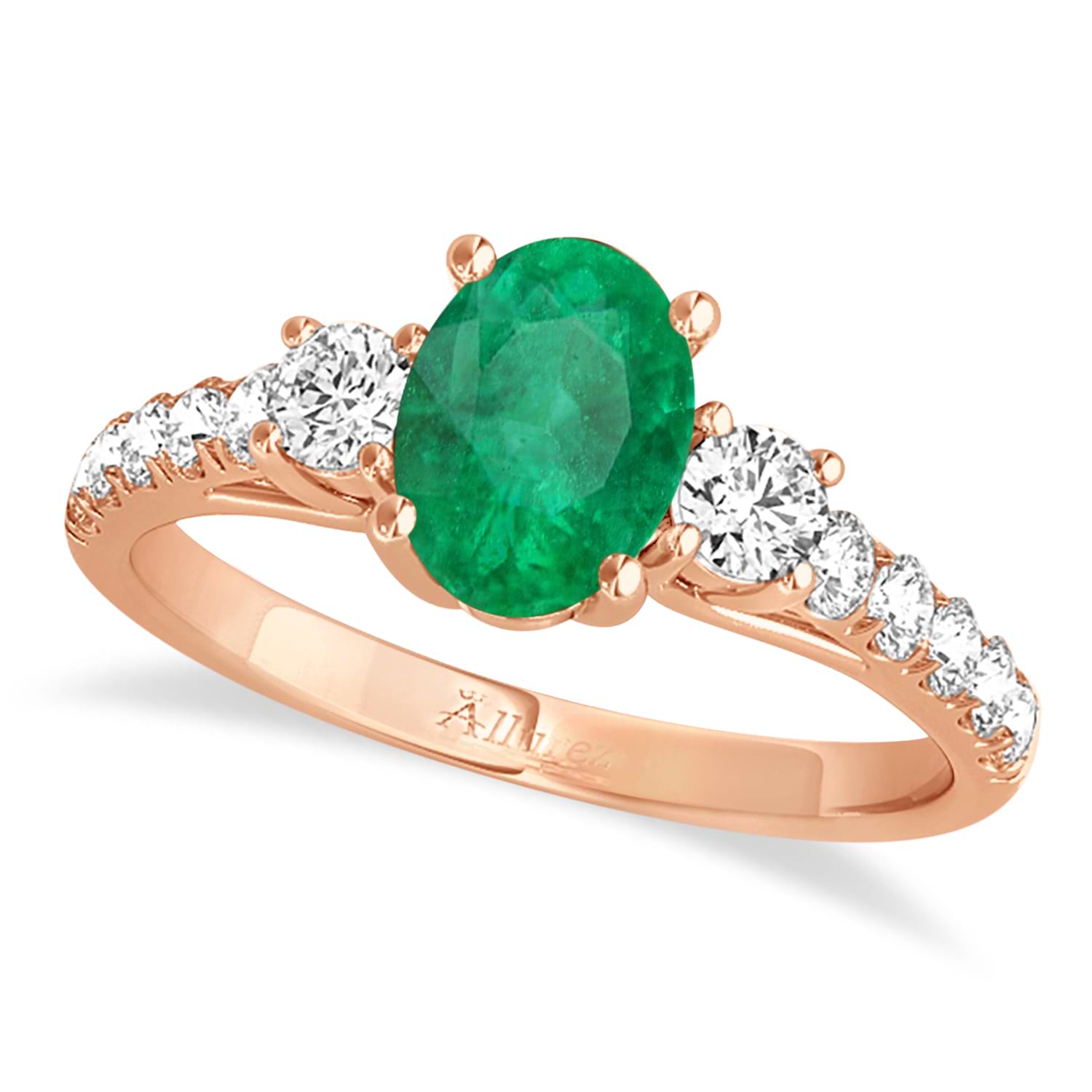 Oval Cut Emerald & Diamond Engagement Ring 14k Rose Gold (1.40ct)