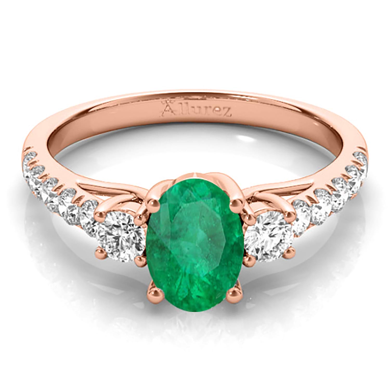 Oval Cut Emerald & Diamond Engagement Ring 14k Rose Gold (1.40ct)