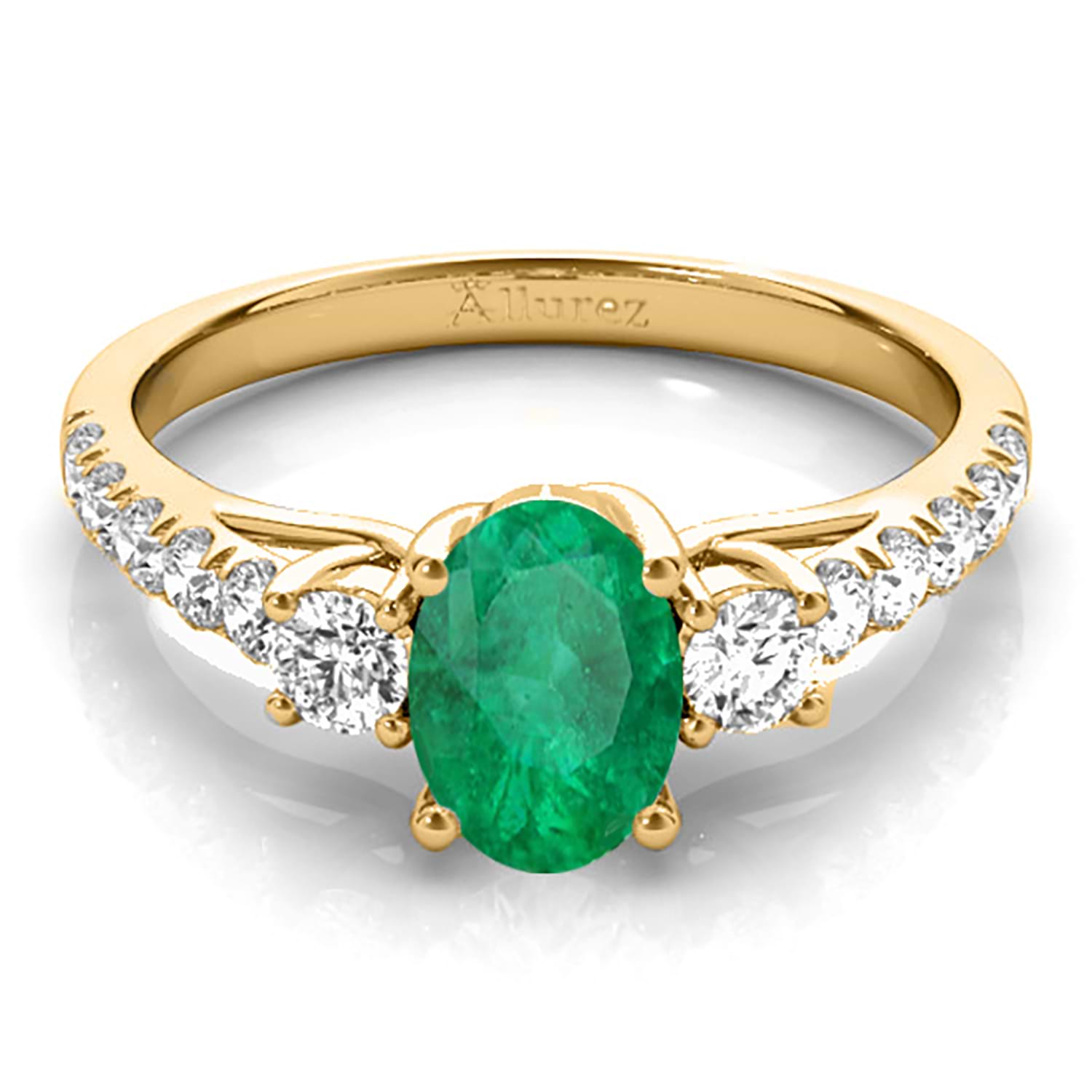 Oval Cut Emerald & Diamond Engagement Ring 14k Yellow Gold (1.40ct)