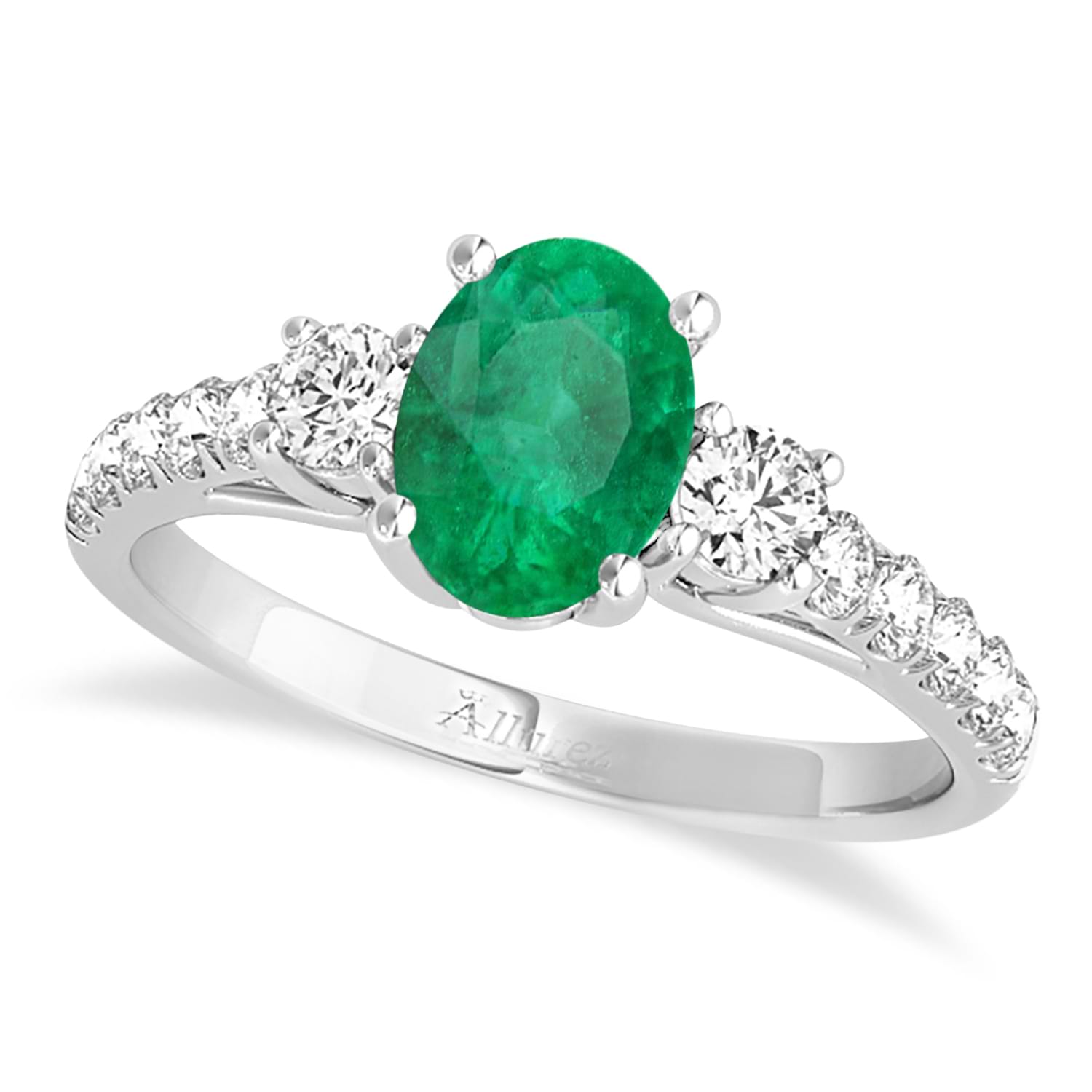 Oval Cut Emerald & Diamond Engagement Ring Palladium (1.40ct)