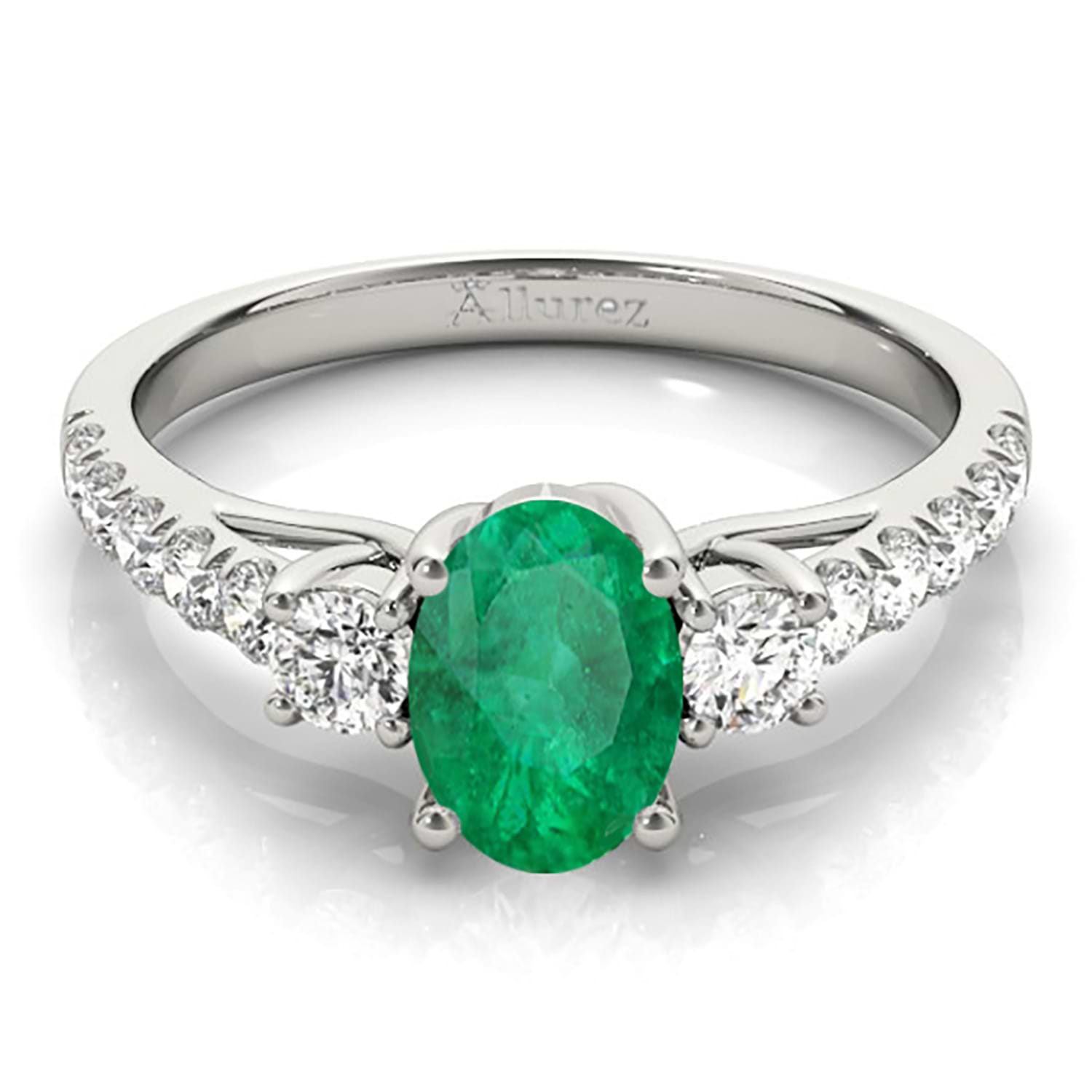 Oval Cut Emerald & Diamond Engagement Ring Platinum (1.40ct)