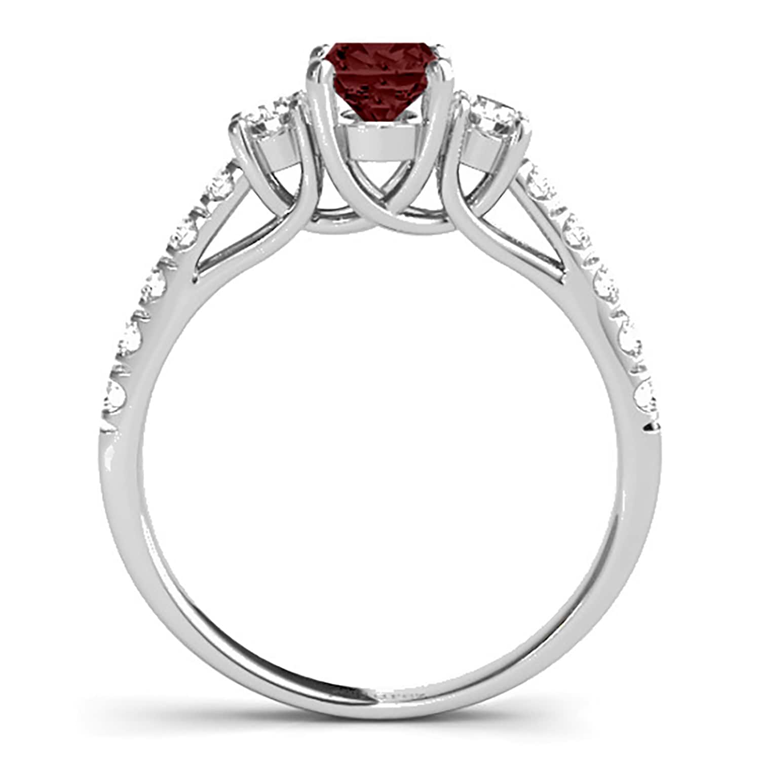 Oval Cut Garnet & Diamond Engagement Ring 18k White Gold (1.40ct)