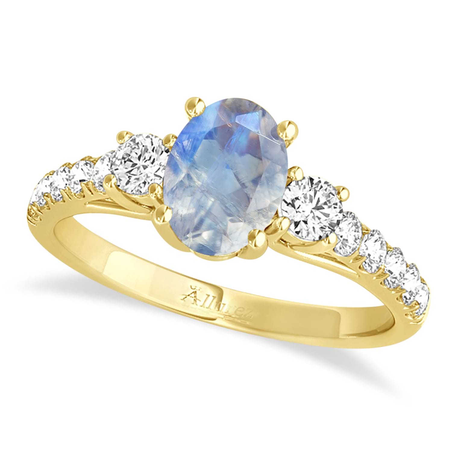 Oval Cut Moonstone & Diamond Engagement Ring 18k Yellow Gold (1.40ct)