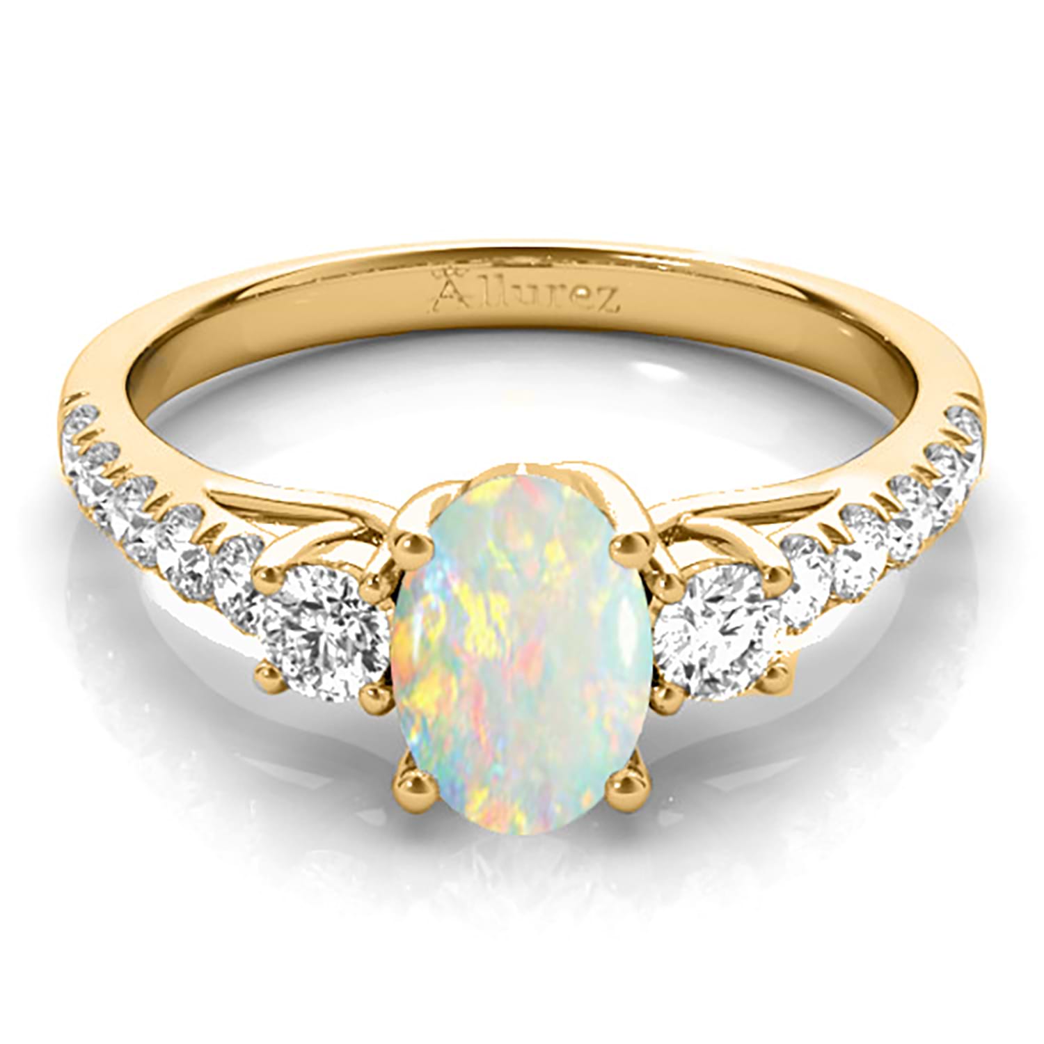 Oval Cut Opal & Diamond Engagement Ring 14k Yellow Gold (1.40ct)
