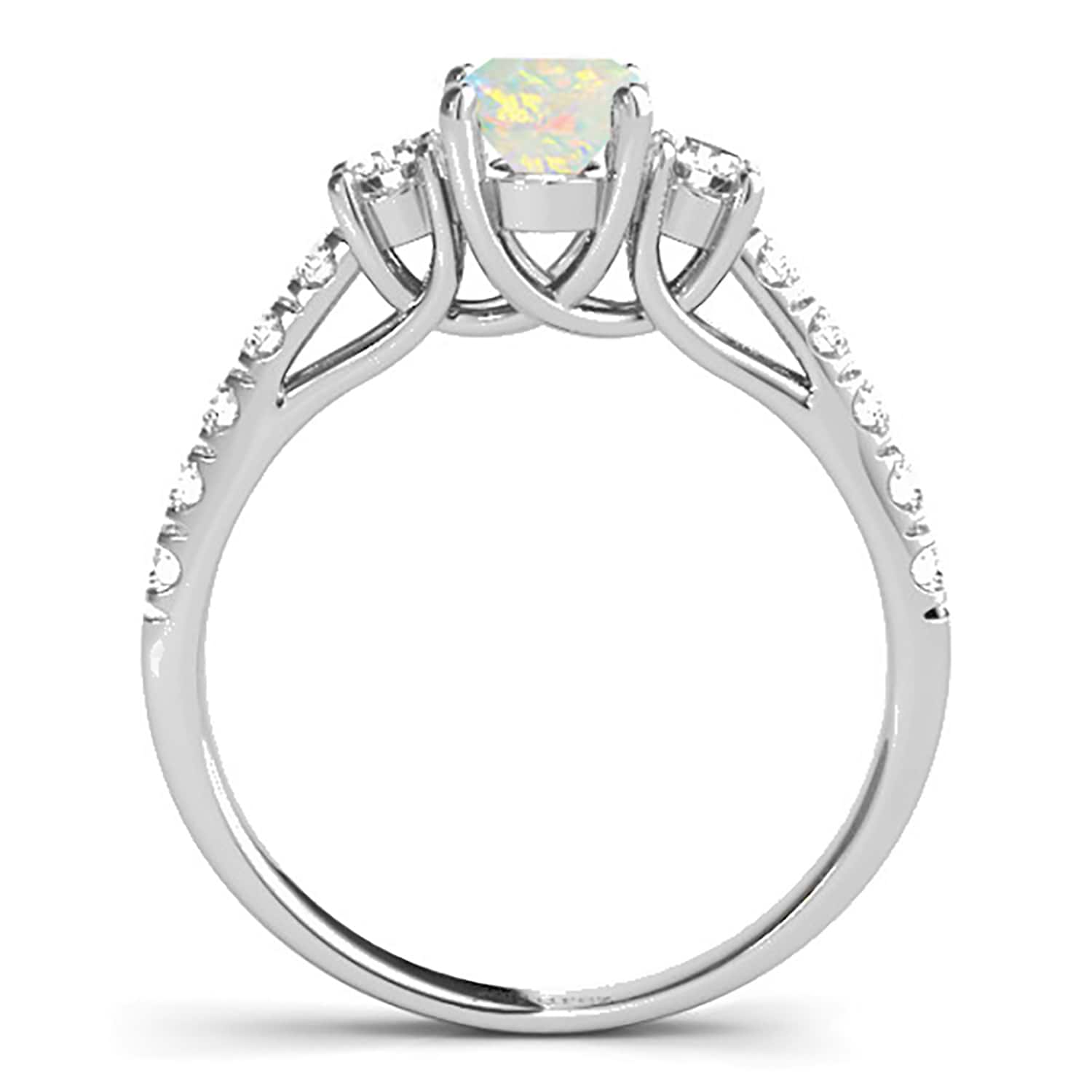 Oval Cut Opal & Diamond Engagement Ring 18k White Gold (1.40ct)