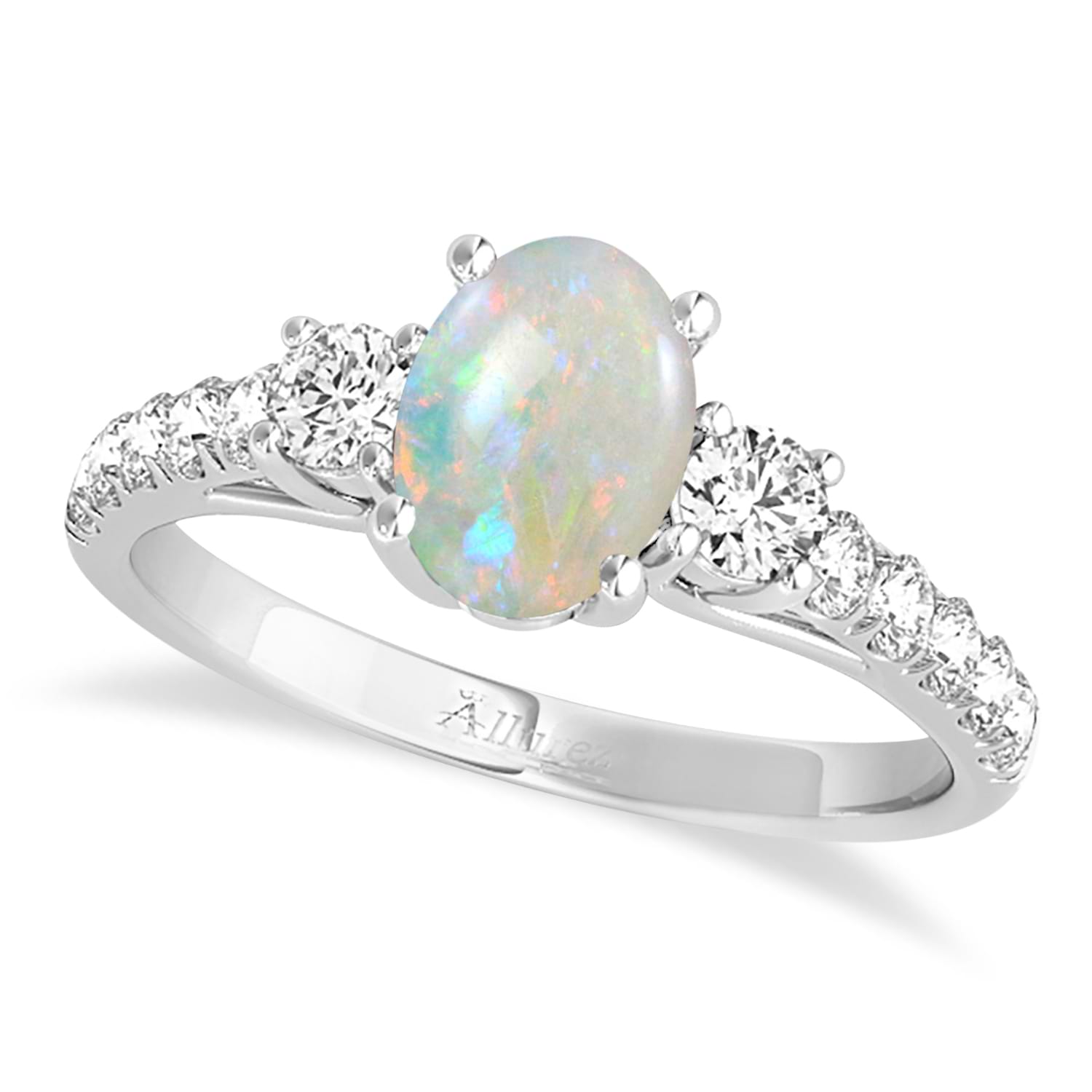 Oval Cut Opal & Diamond Engagement Ring Platinum (1.40Ct) - Ng11501