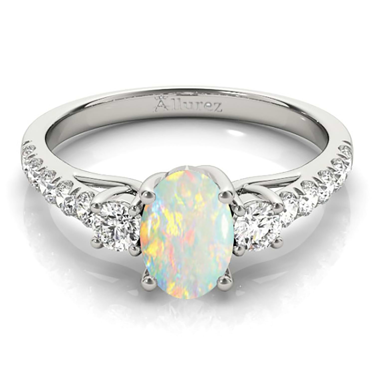 Oval Cut Opal & Diamond Engagement Ring Platinum (1.40ct)
