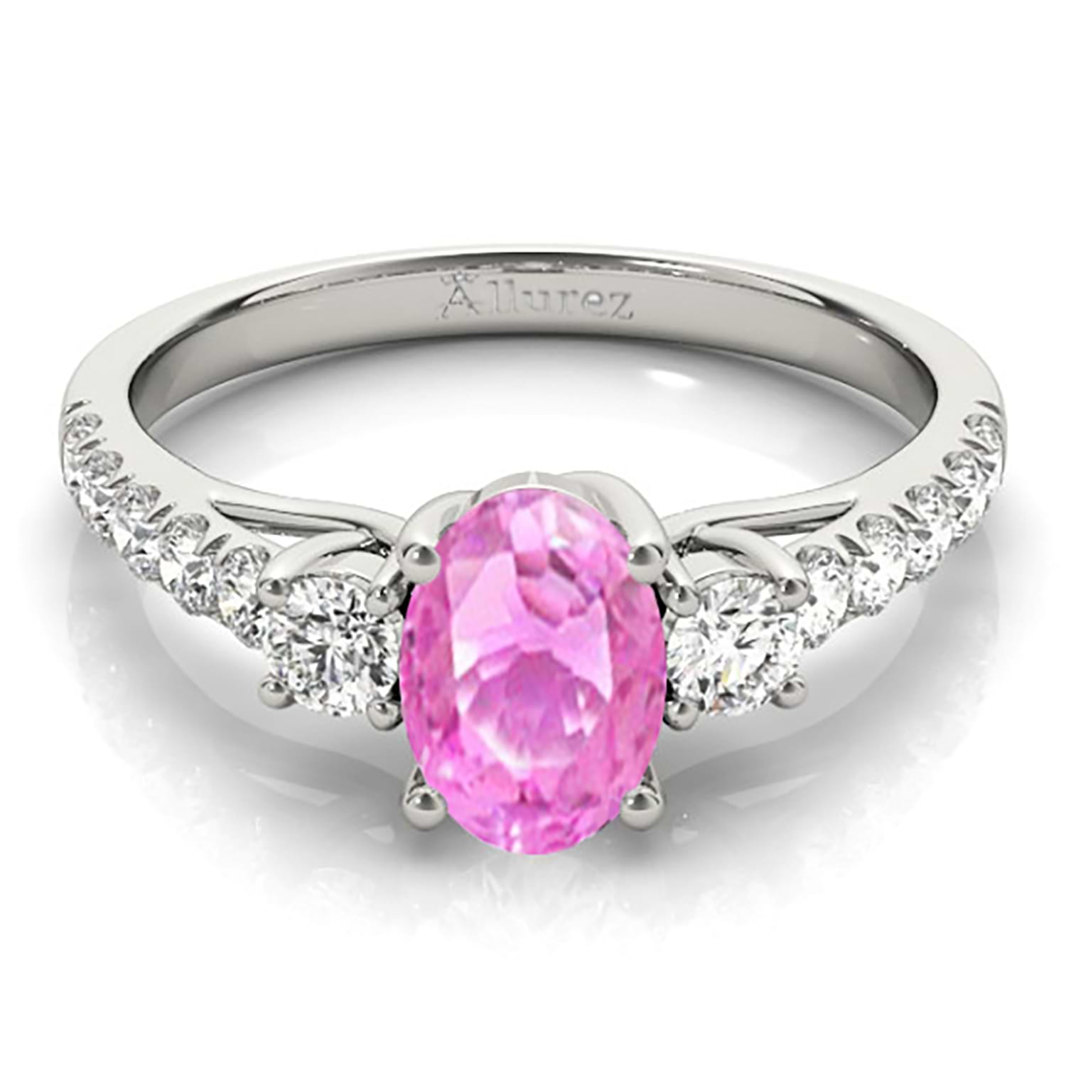 Oval Cut Pink Sapphire & Diamond Engagement Ring 14k White Gold (1.40ct)