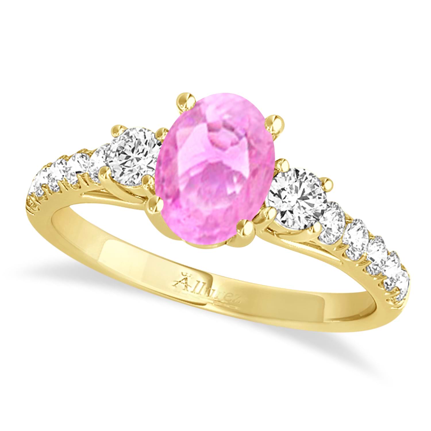 Oval Cut Pink Sapphire & Diamond Engagement Ring 14k Yellow Gold (1.40ct)