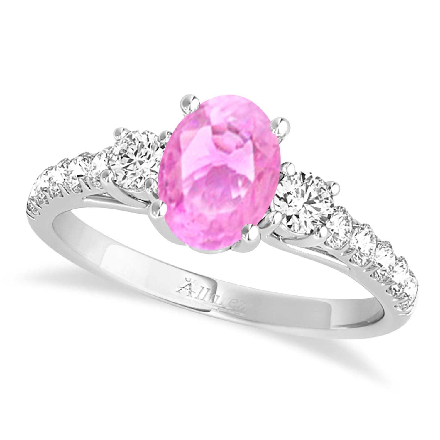 Oval Cut Pink Sapphire & Diamond Engagement Ring 18k White Gold (1.40ct)