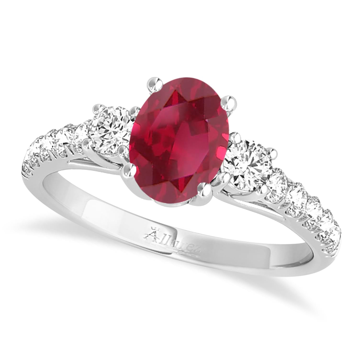 Oval Cut Ruby & Diamond Engagement Ring 14k White Gold (1.40ct)