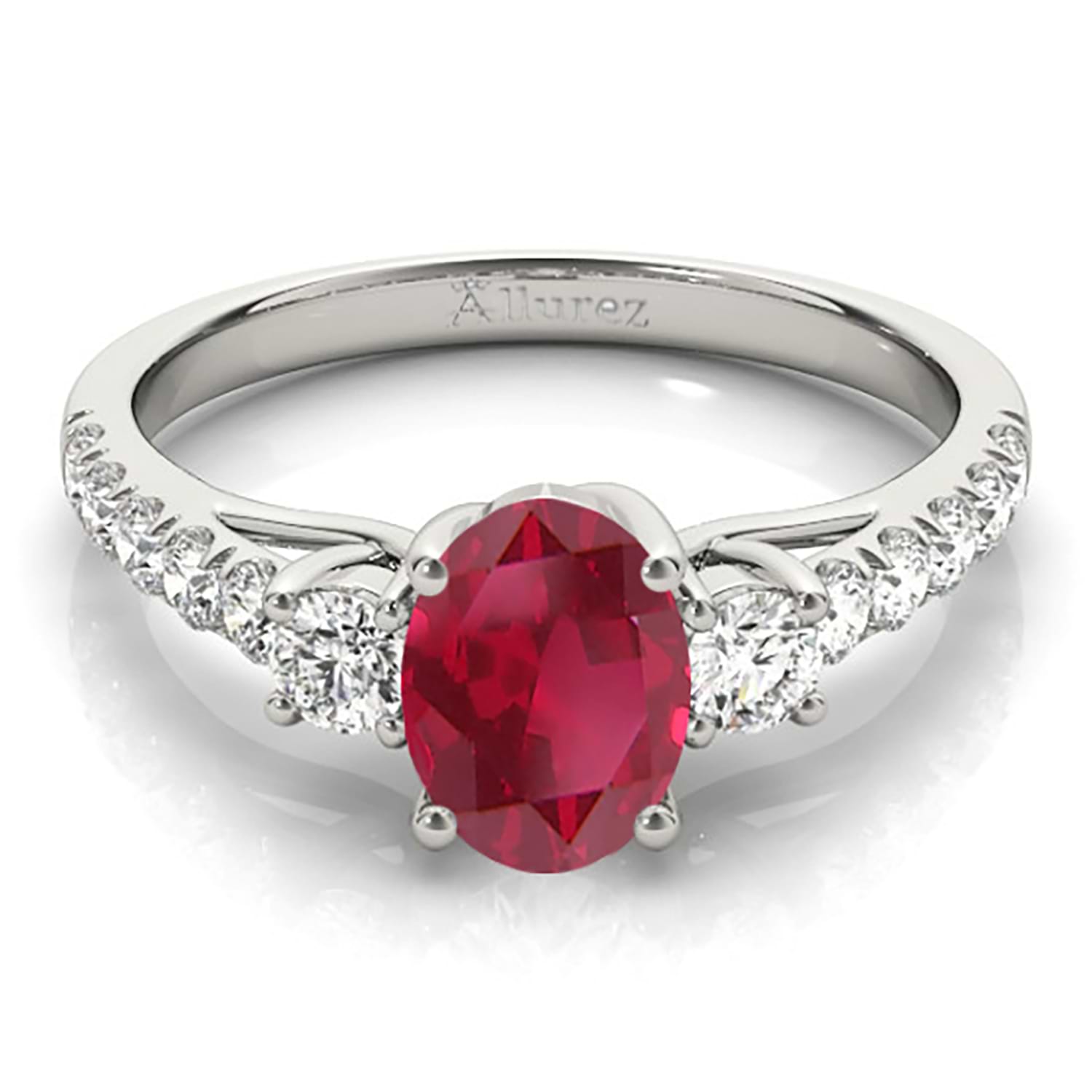 Oval Cut Ruby & Diamond Engagement Ring 18k White Gold (1.40ct)