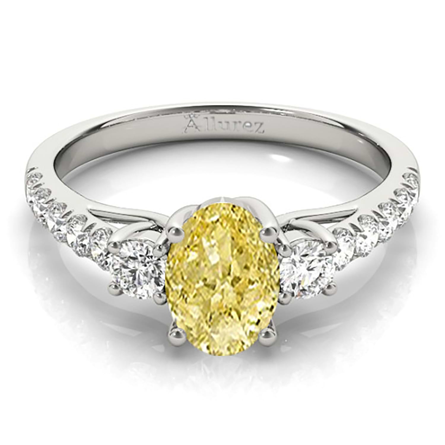 Oval Cut Yellow Diamond & Diamond Engagement Ring 14k White Gold (1.40ct)
