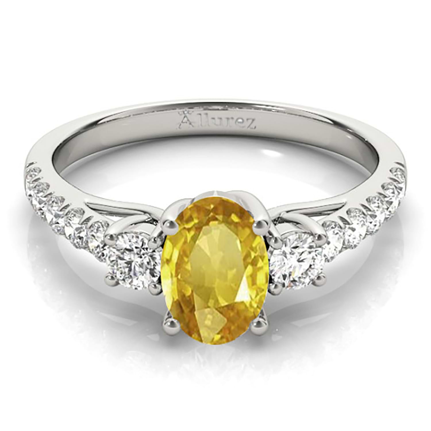 Oval Cut Yellow Sapphire & Diamond Engagement Ring 18k White Gold (1.40ct)