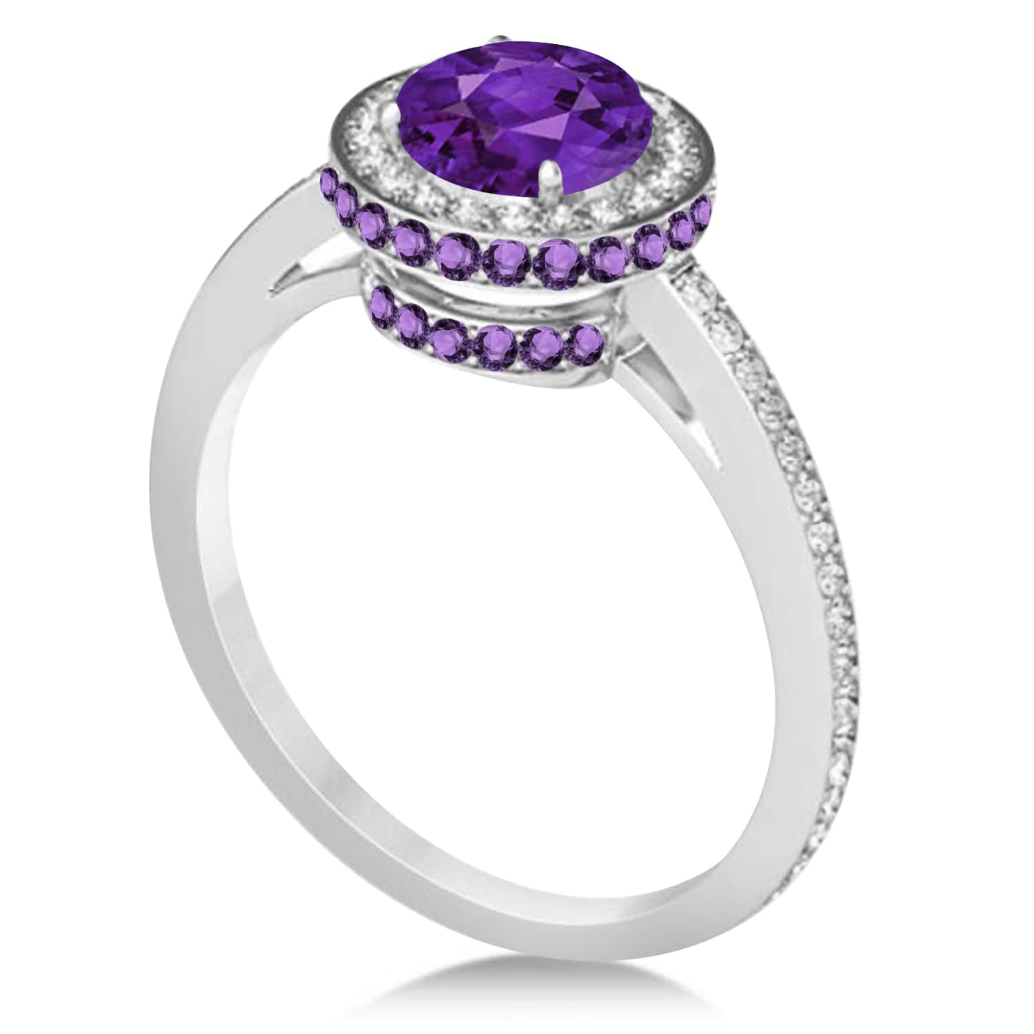 Oval Amethyst & Diamond Halo Engagement Ring 14k White Gold (1.75ct)