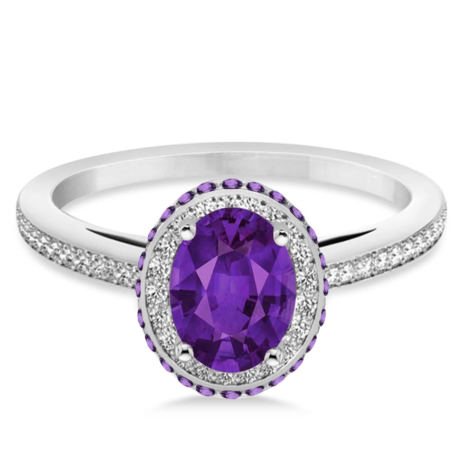 Oval Amethyst & Diamond Halo Engagement Ring 14k White Gold (1.75ct)