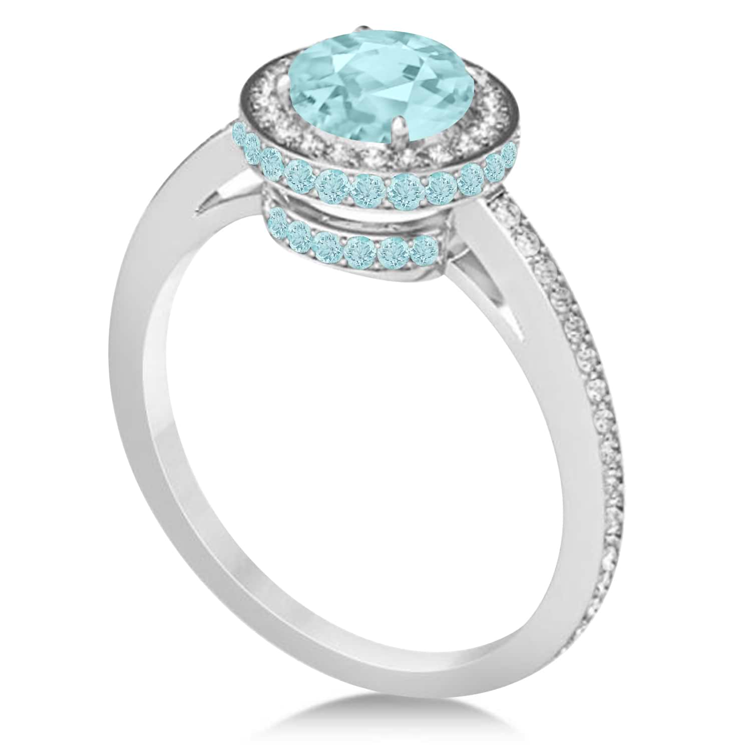Oval Aquamarine & Diamond Halo Engagement Ring 14k White Gold (1.60ct)