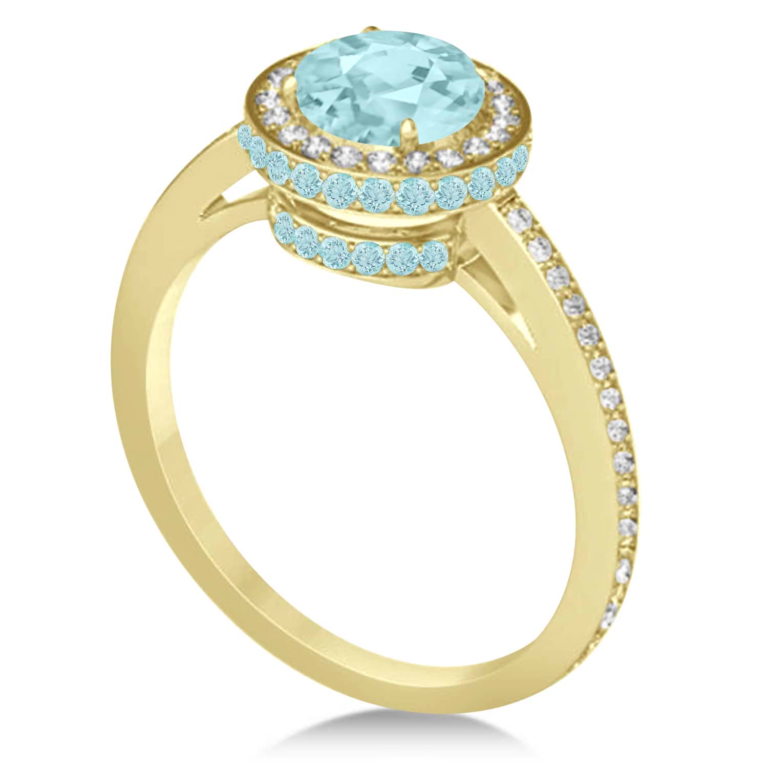 Oval Aquamarine & Diamond Halo Engagement Ring 14k Yellow Gold (1.60ct)