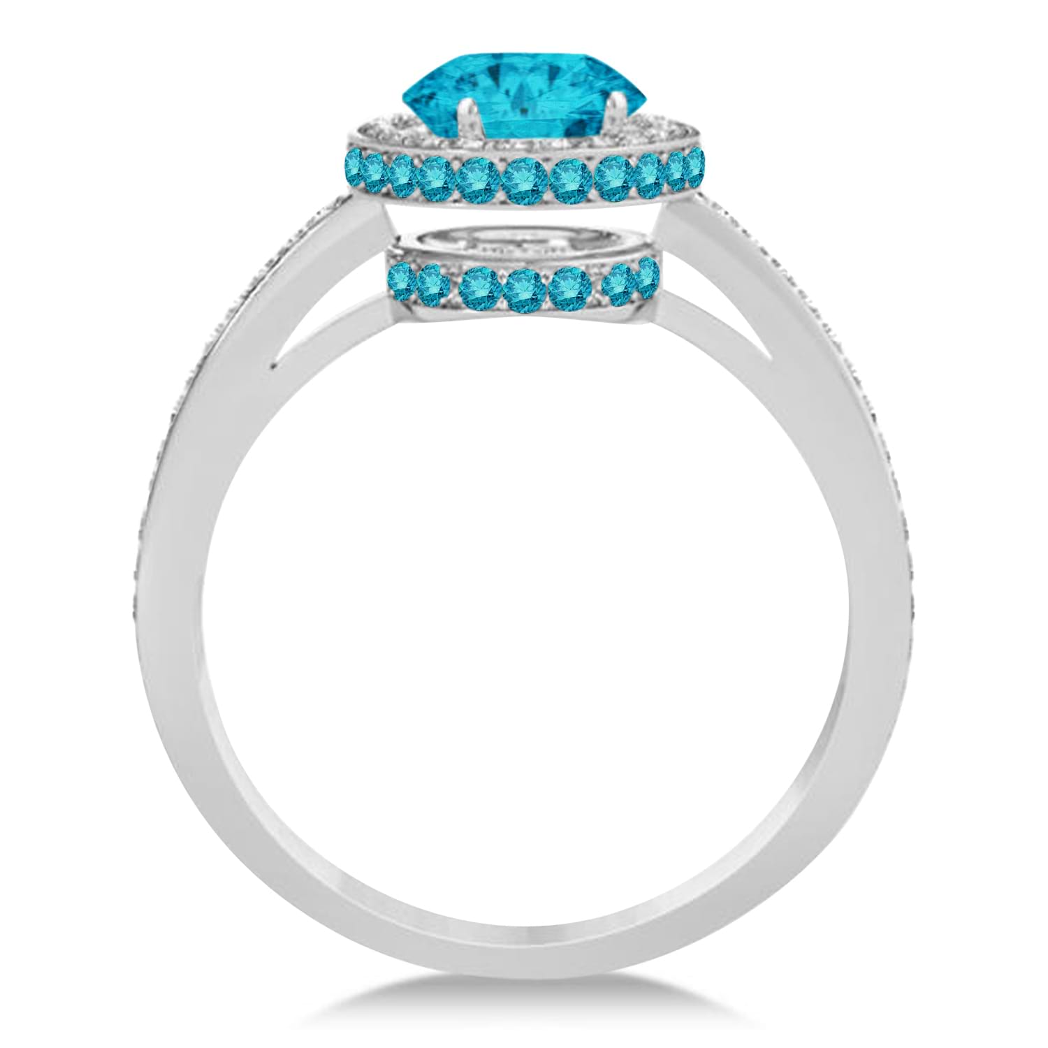 Oval Blue & White Diamond Halo Engagement Ring 14k White Gold (1.71ct)