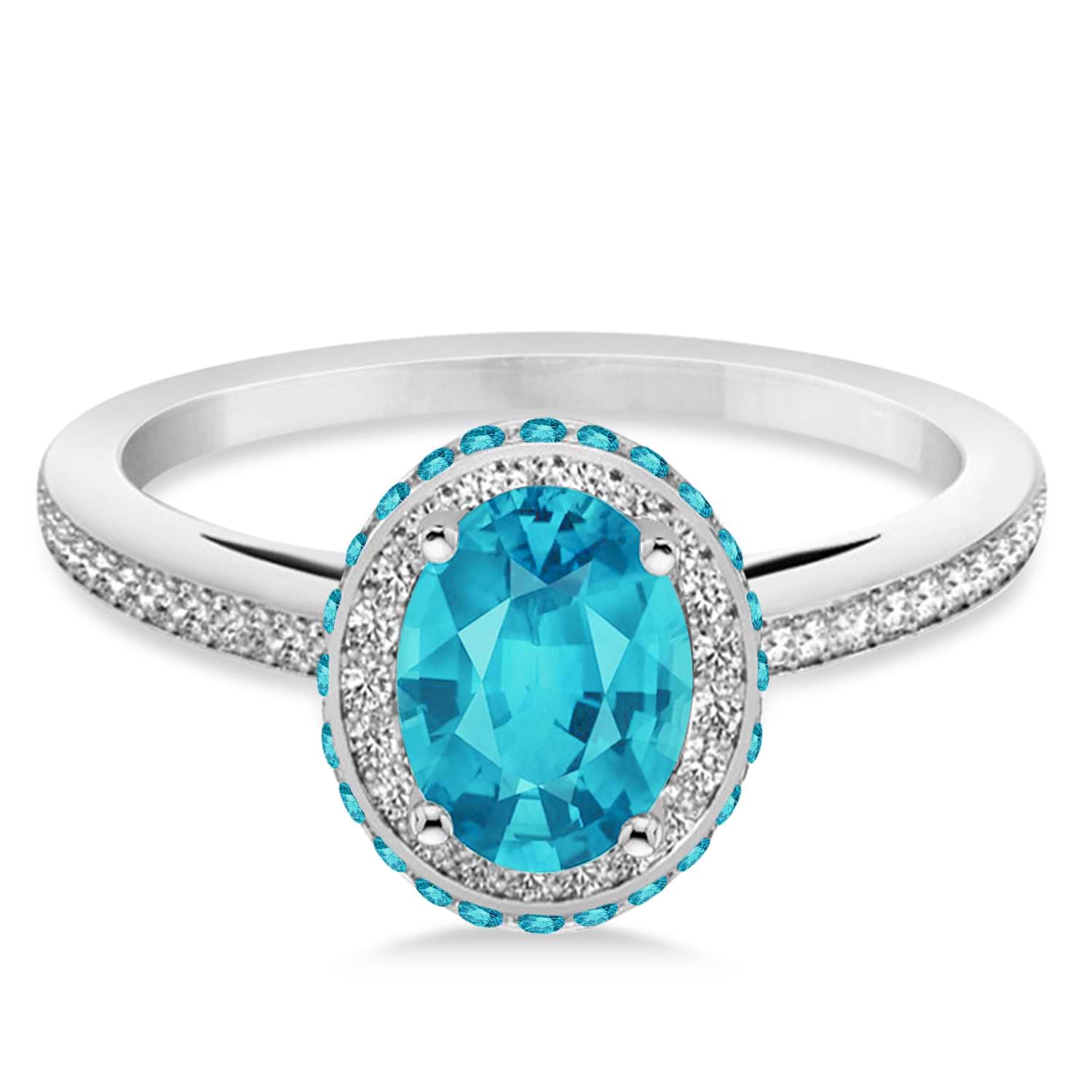 Oval Blue & White Diamond Halo Engagement Ring 14k White Gold (1.71ct)
