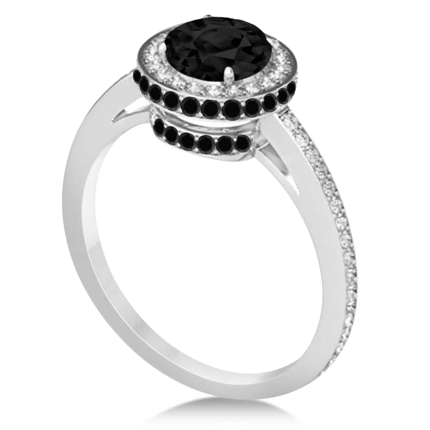 Oval Black & White Diamond Halo Engagement Ring 14k White Gold (1.71ct)
