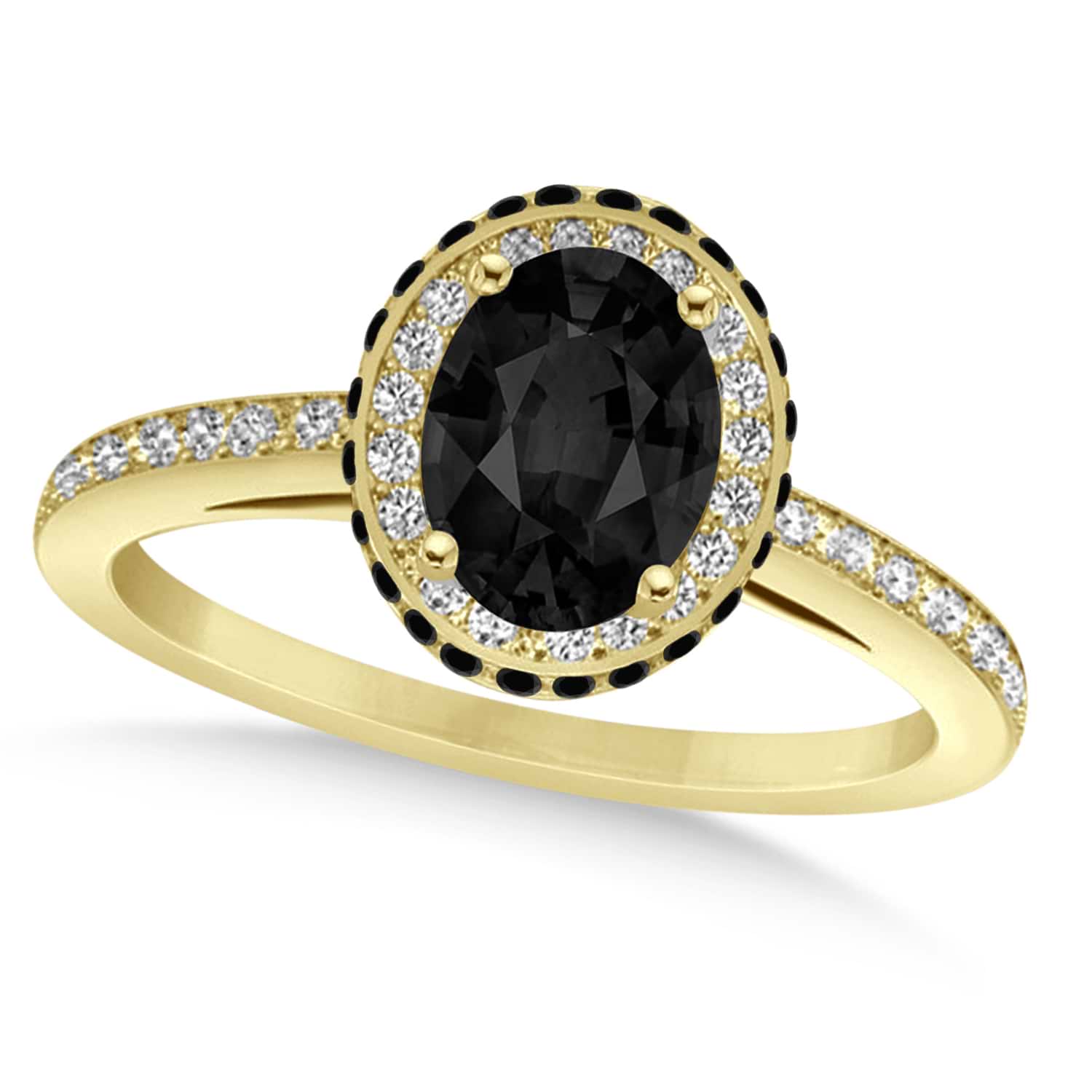Oval Black & White Diamond Halo Engagement Ring 14k Yellow Gold (1.71ct)