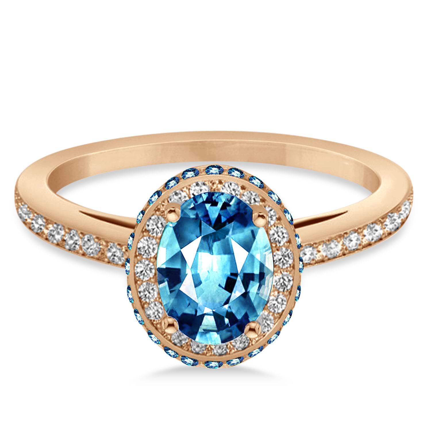 Oval Blue Topaz & Diamond Halo Engagement Ring 14k Rose Gold (2.10ct)
