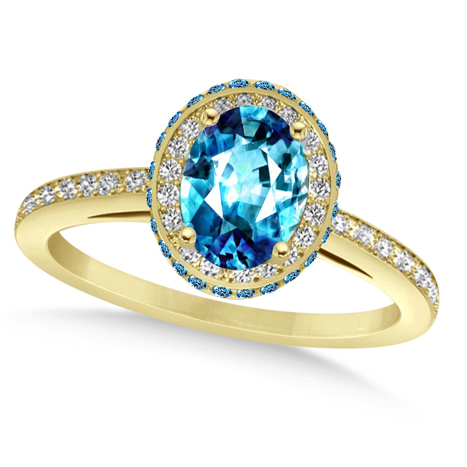 Oval Blue Topaz & Diamond Halo Engagement Ring 14k Yellow Gold (2.10ct)