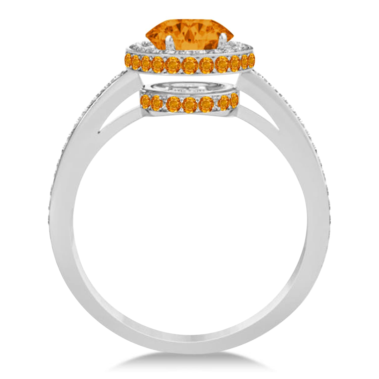Oval Citrine & Diamond Halo Engagement Ring 14k White Gold (1.75ct)