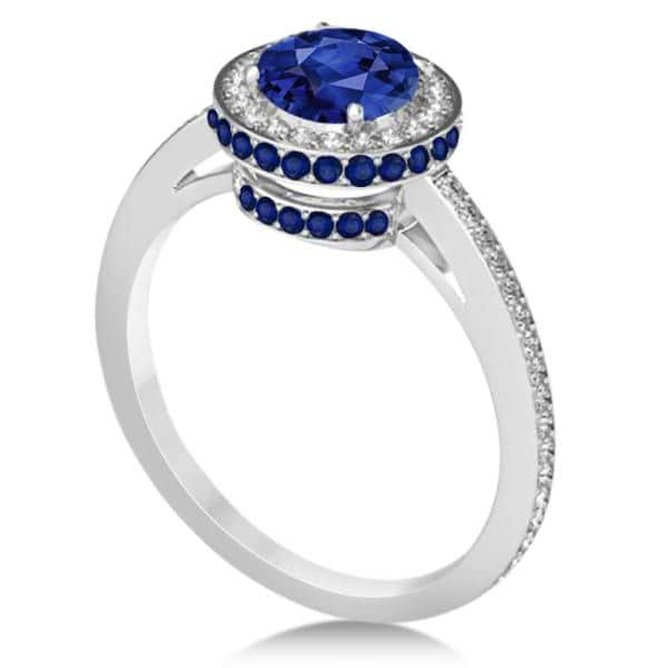 Oval Blue Sapphire Diamond Halo Engagement Ring 14k White Gold 2.00ct