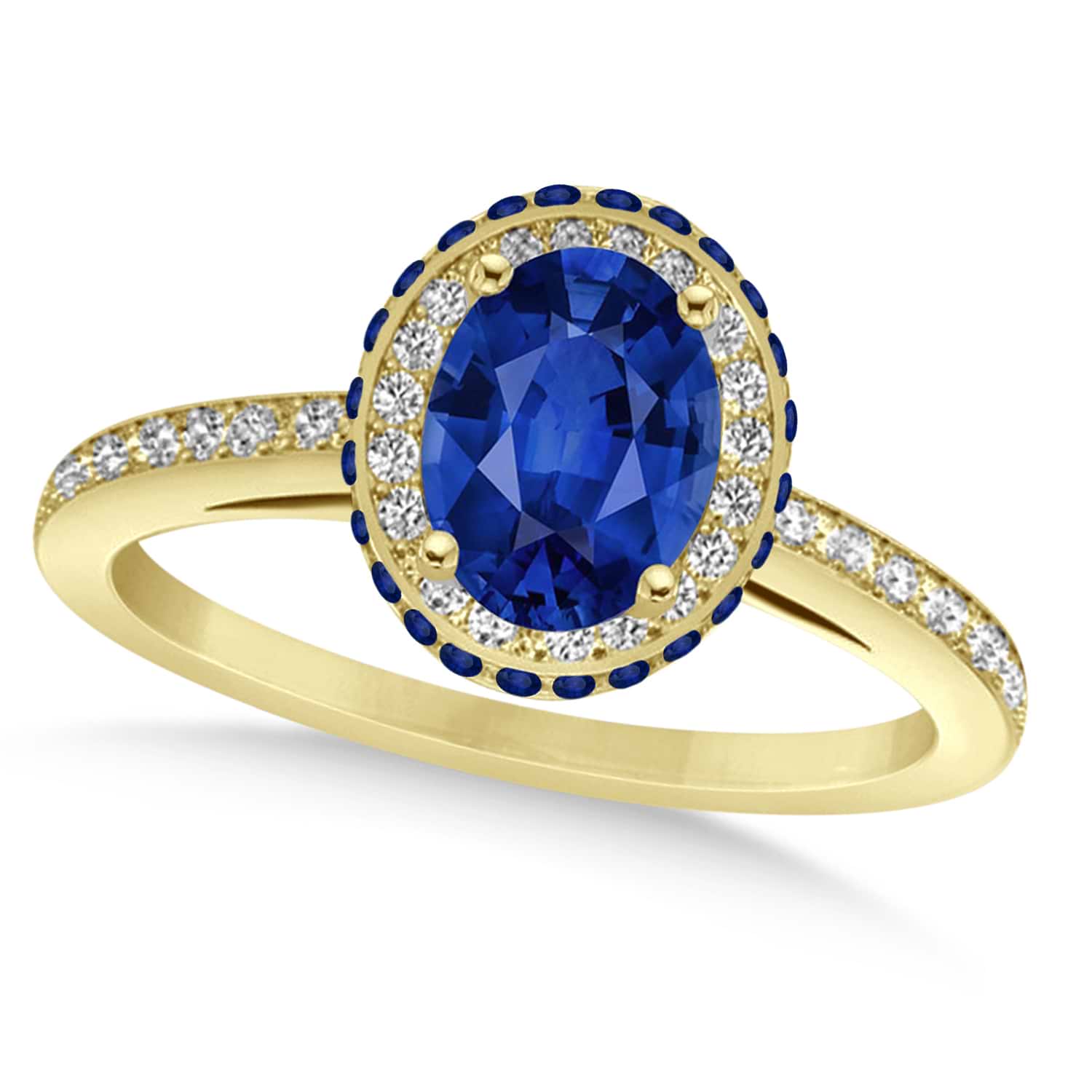 Oval Blue Sapphire Diamond Halo Engagement Ring 14k Yellow Gold 2.00ct