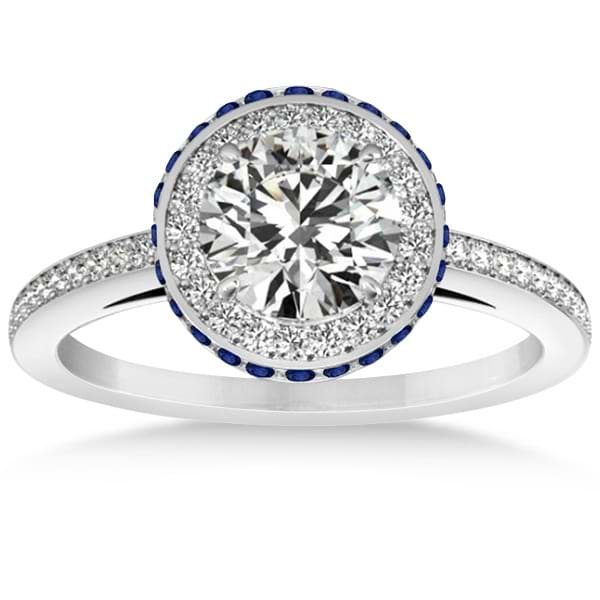 Diamond Halo Engagement Ring Blue Sapphire Accents Platinum (0.50ct)