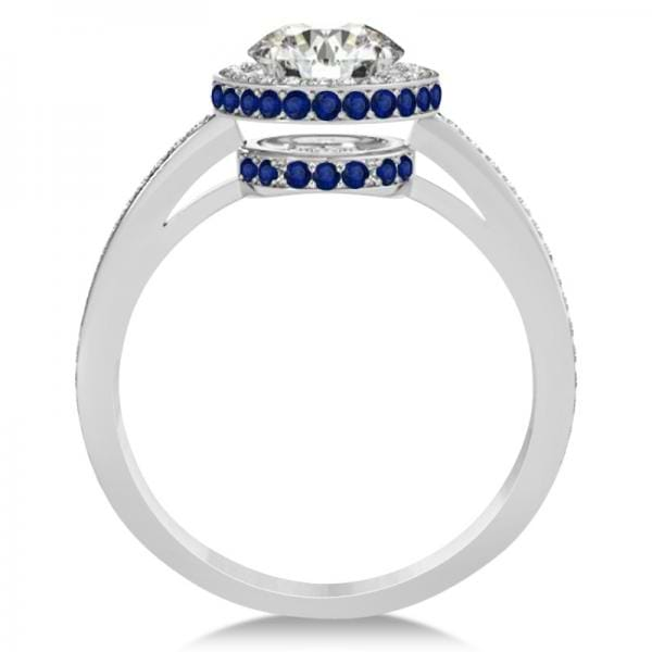 Diamond Halo Engagement Ring Blue Sapphire Accents Platinum (0.50ct)