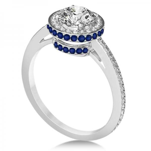 Diamond Halo Engagement Ring Blue Sapphire Accents Platinum (0.50ct)