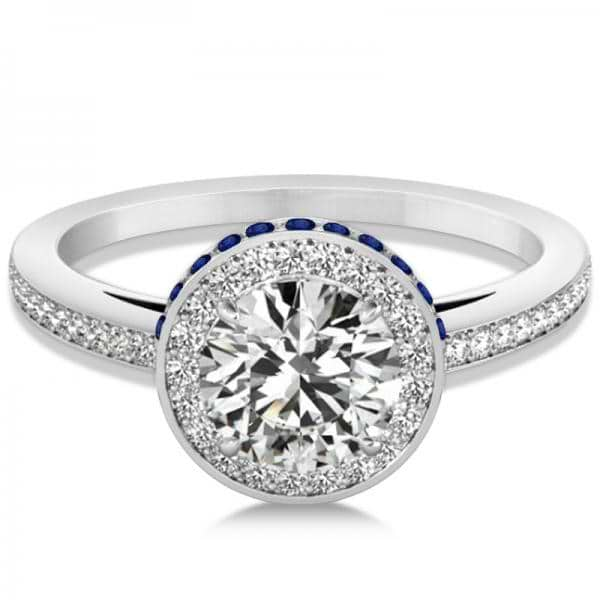 Diamond Halo Engagement Ring Blue Sapphire Accents Platinum (0.50ct)