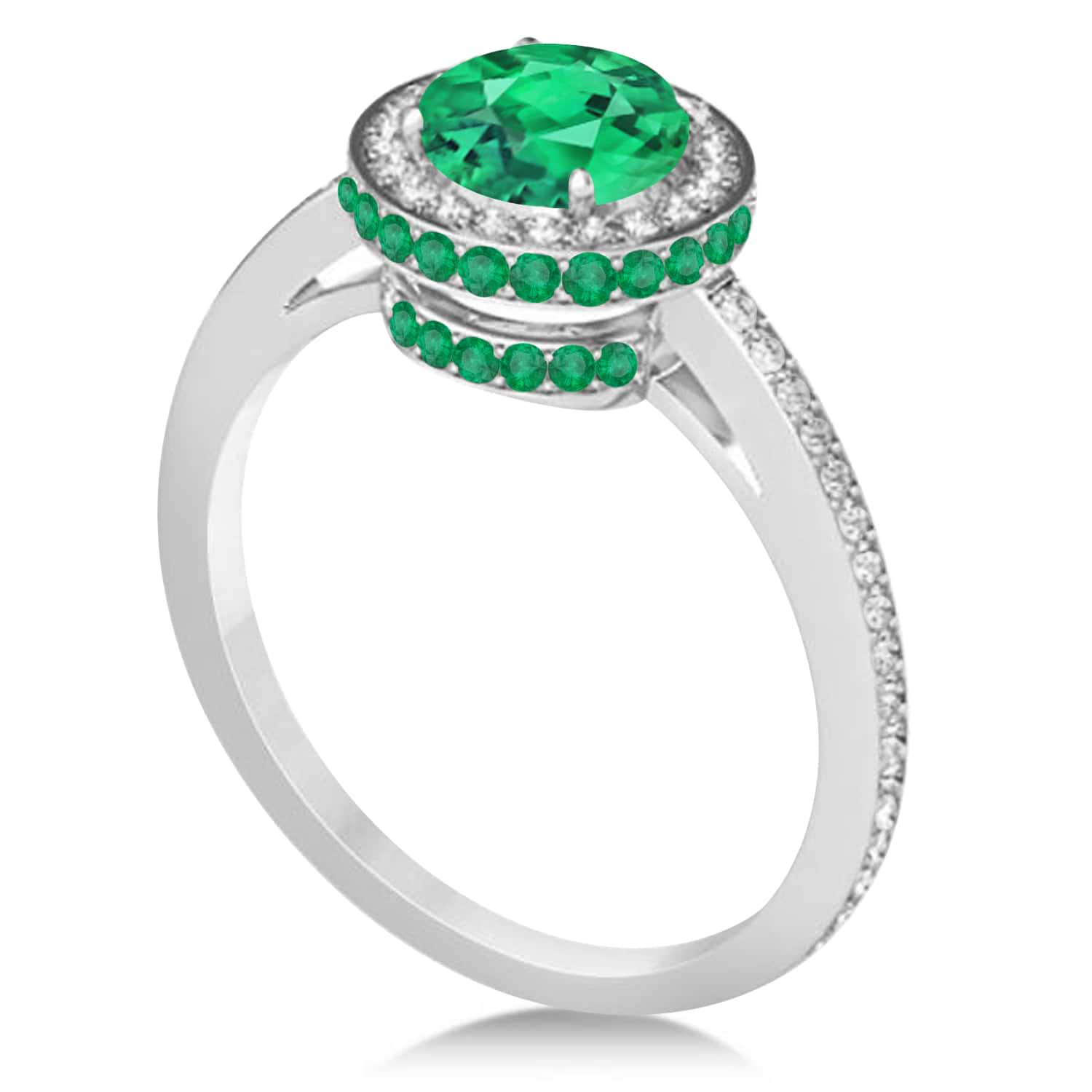 Oval Emerald & Diamond Halo Engagement Ring 14k White Gold (1.76ct)