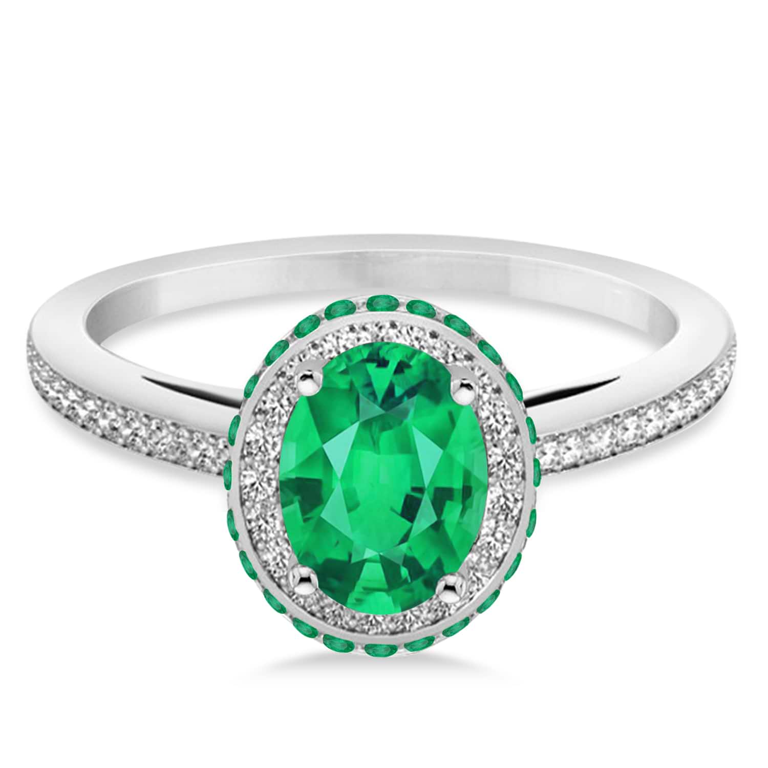 Oval Emerald & Diamond Halo Engagement Ring 14k White Gold (1.76ct)