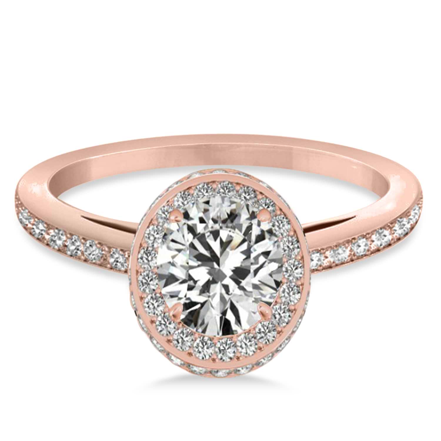 Oval Moissanite & Diamond Halo Engagement Ring 14k Rose Gold (1.71ct)
